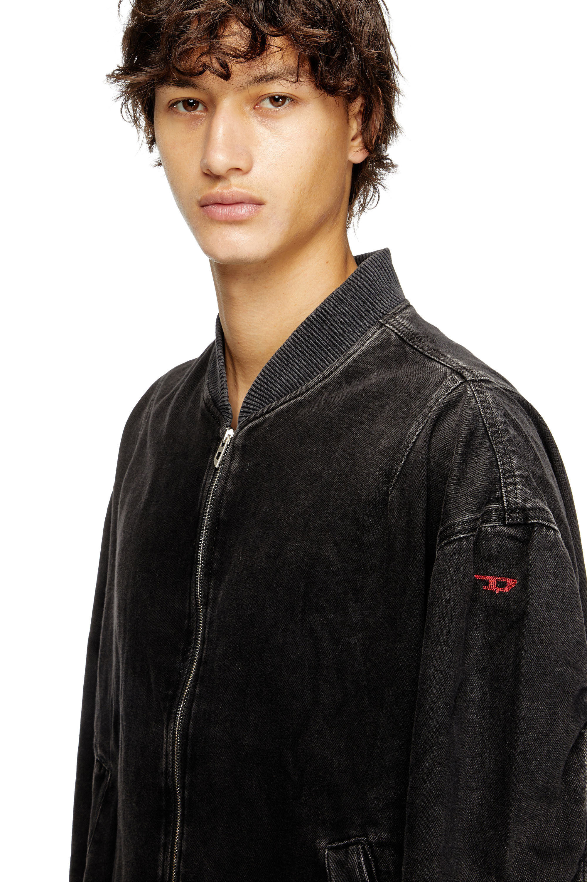 Diesel - D-VINZ, Man's Bomber jacket in clean-wash denim in Black - 5