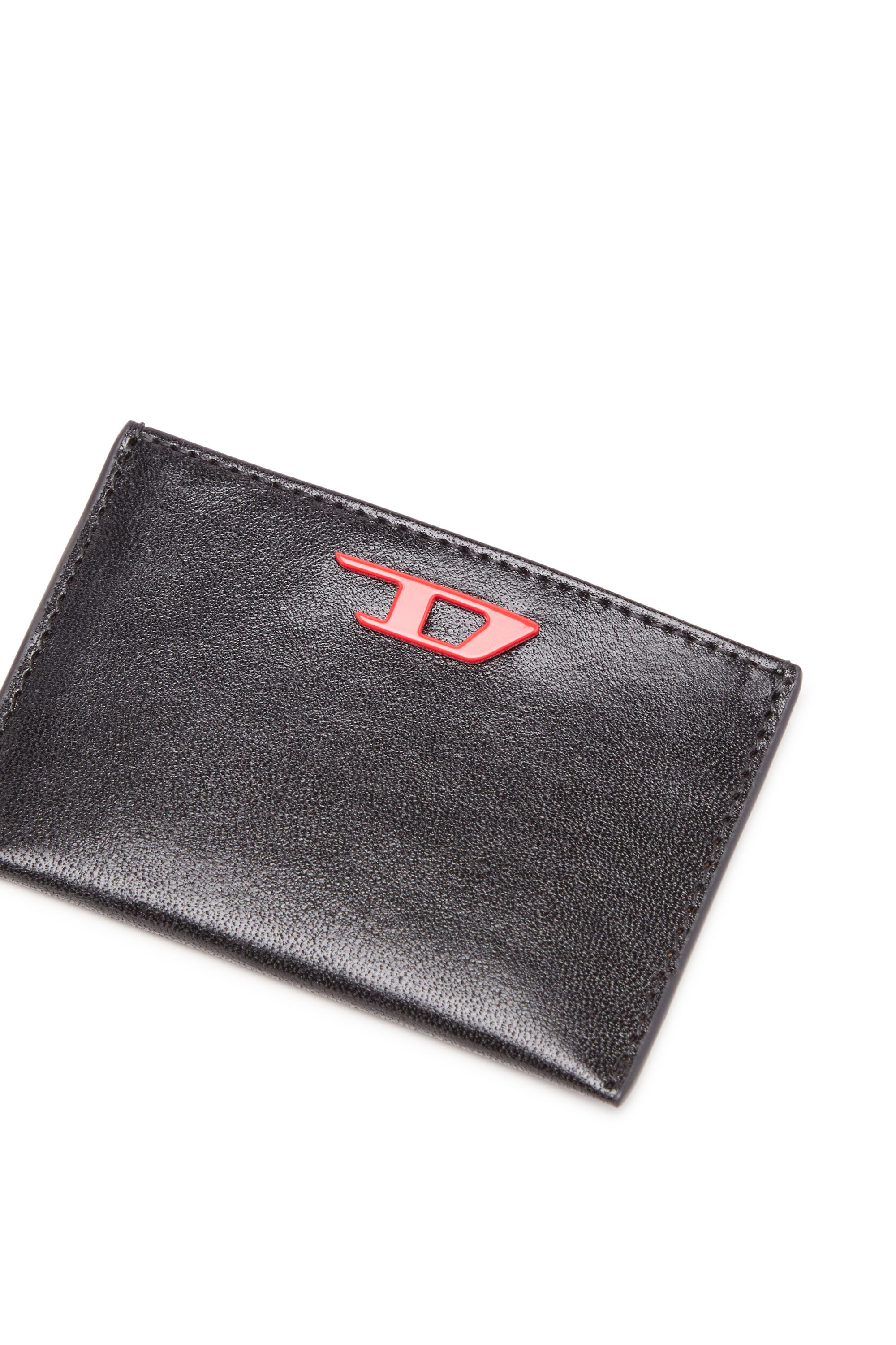 Diesel - RAVE CARD CASE, Man Leather card holder with red D plaque in Black - Image 4