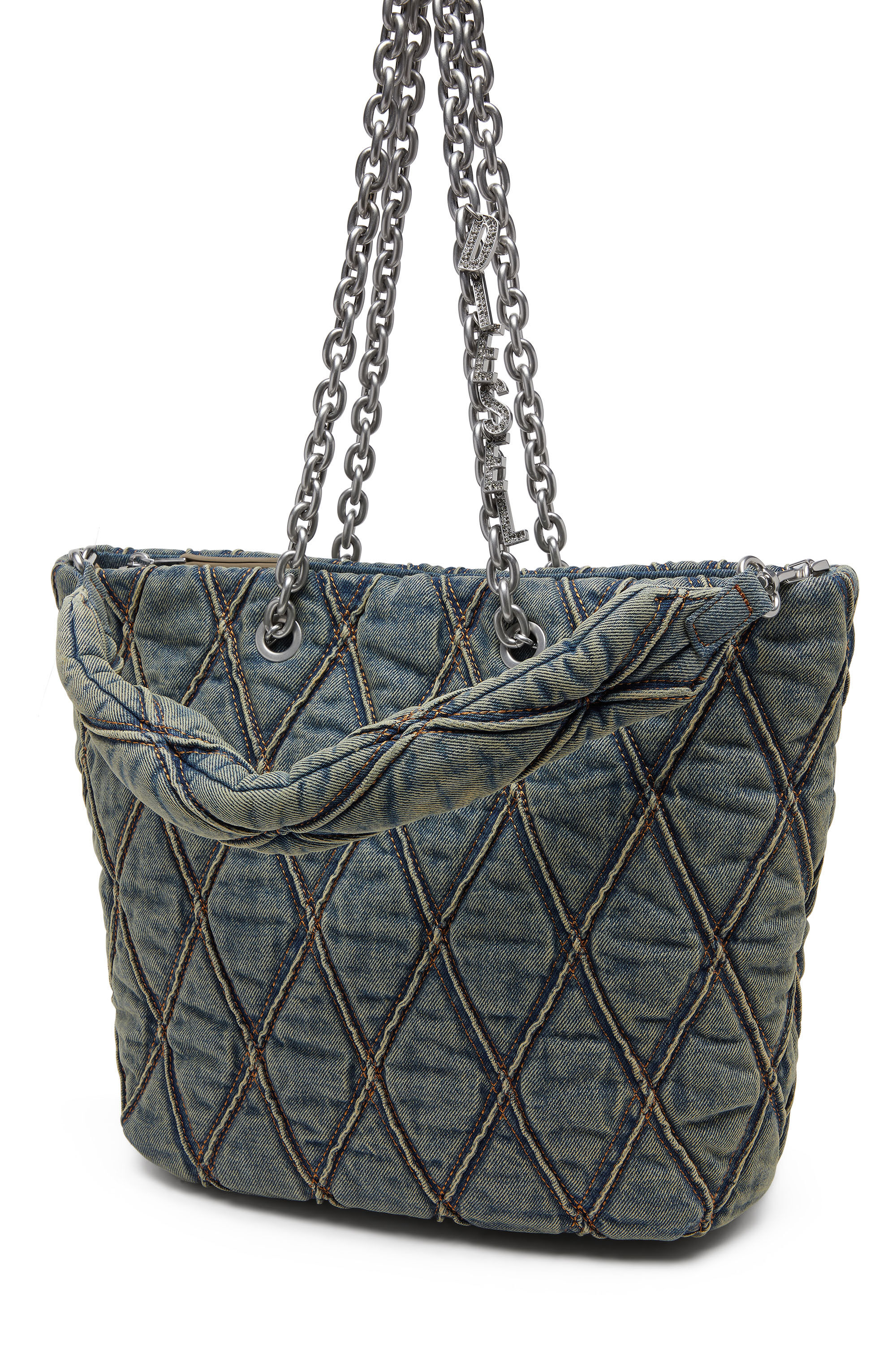 Diesel - CHARM-D SHOPPER M, Woman's Charm-D-Tote bag in quilted denim in Dark Blue - 5