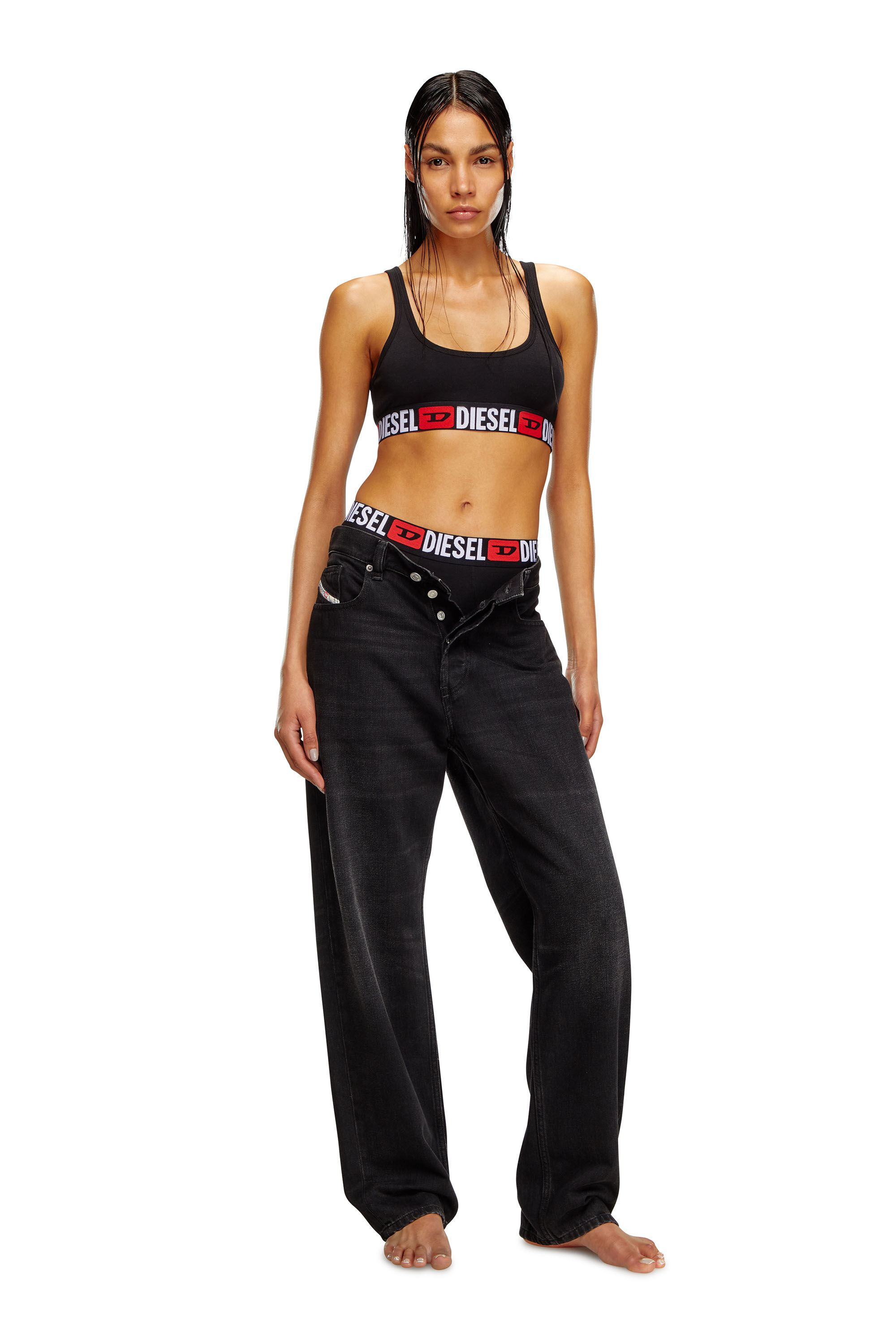 Diesel - UFSB-ORIBA, Woman's Bralette with logo band in Black - 1