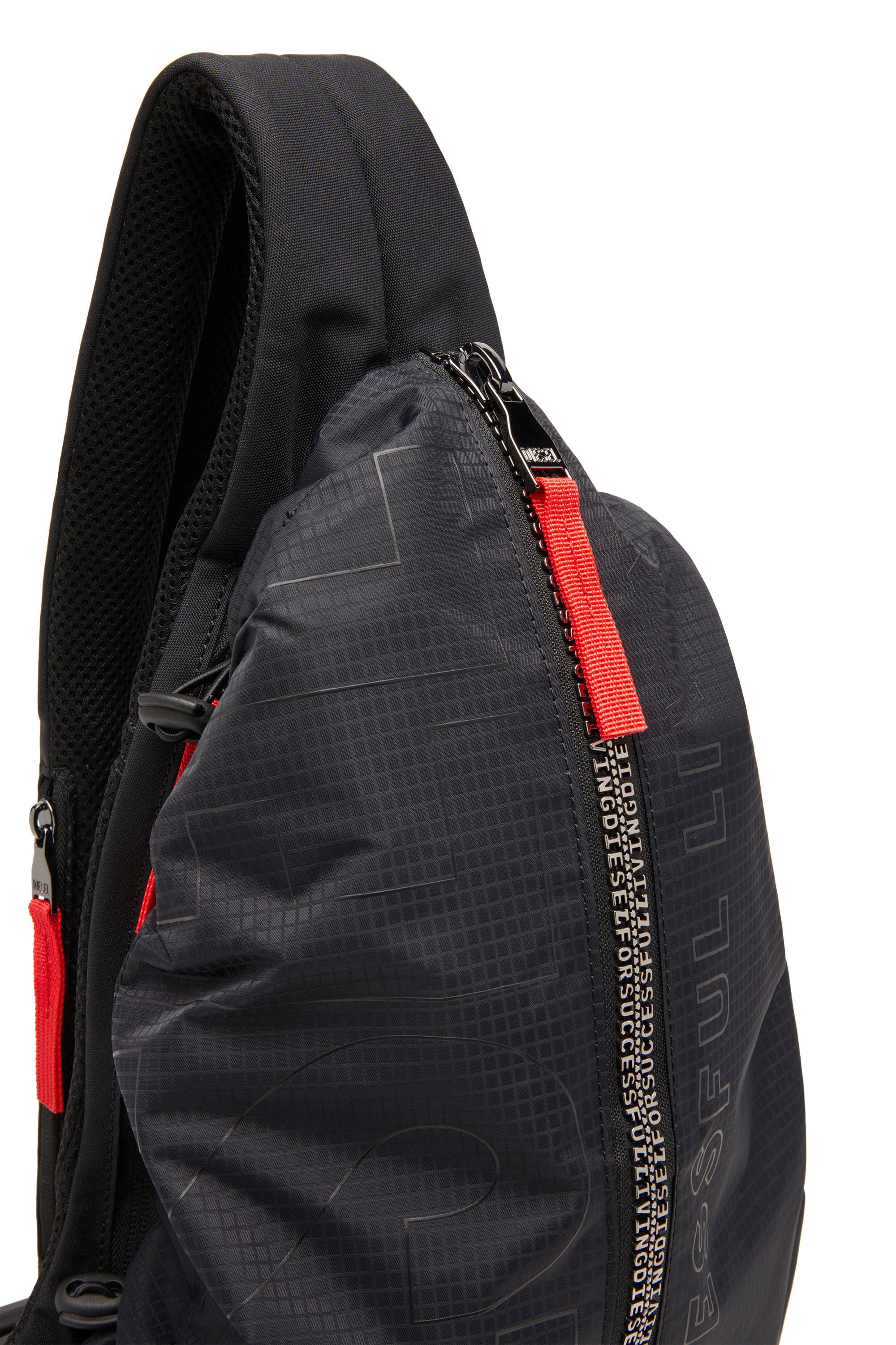 Diesel - ZIP-D SLING BAG X, Man Sling backpack in check-jacquard shell in Black - Image 5