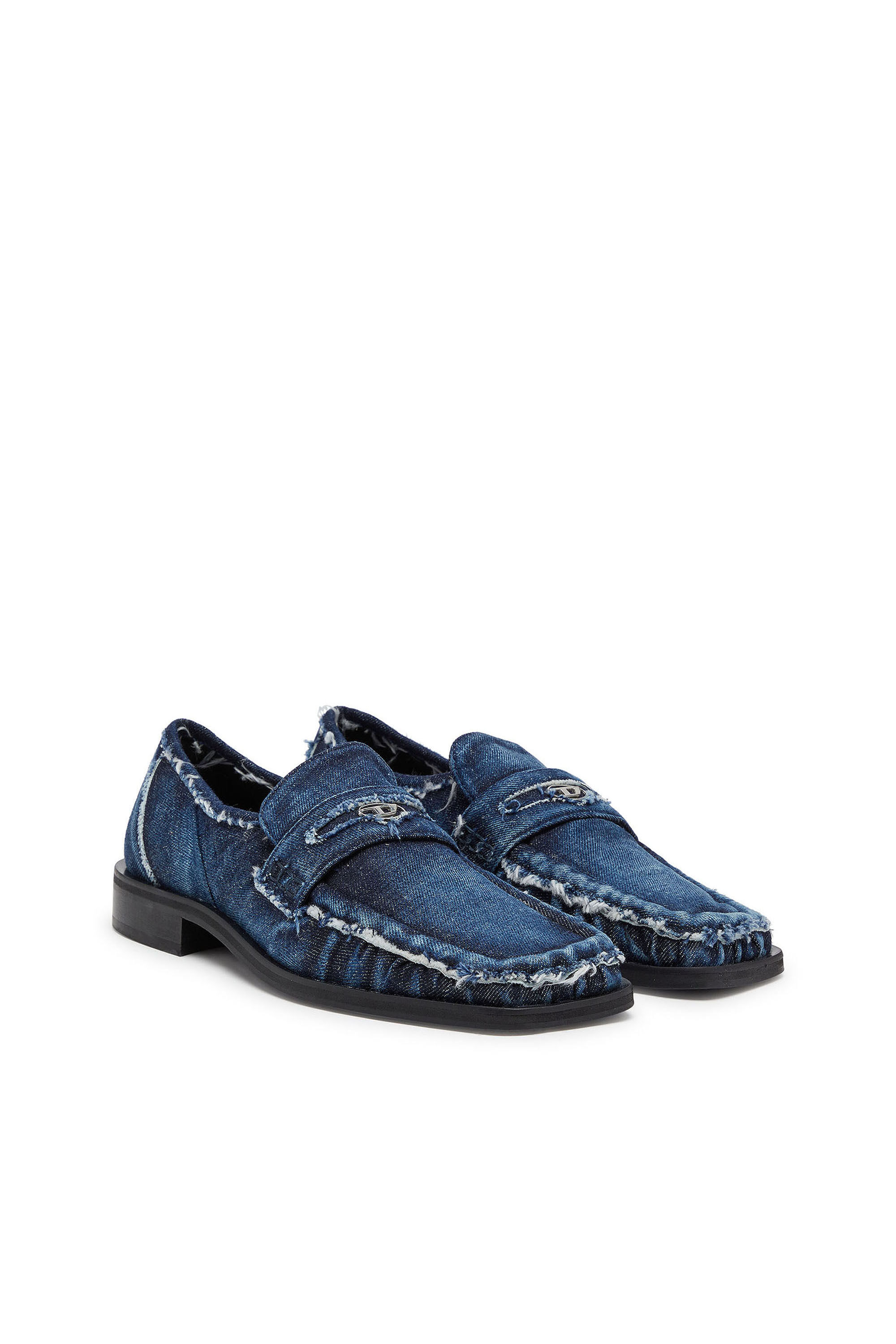 Diesel - D-AMBER LOAFER, Man's D-Amber - Penny loafers in frayed denim in Blue - 2
