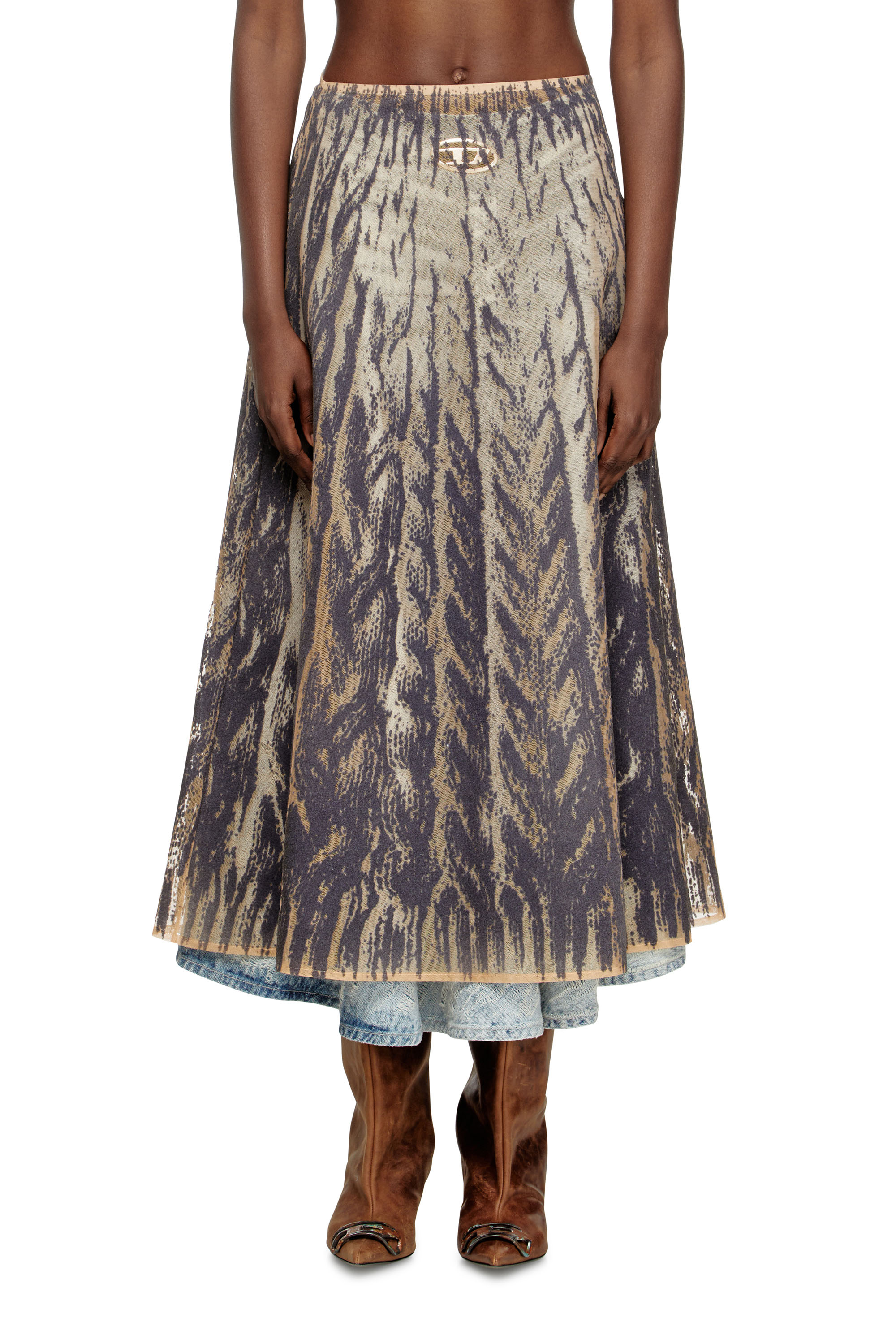 Diesel - O-RIUNDA, Woman's Sheer skirt in rigid printed tulle in Grey - 3