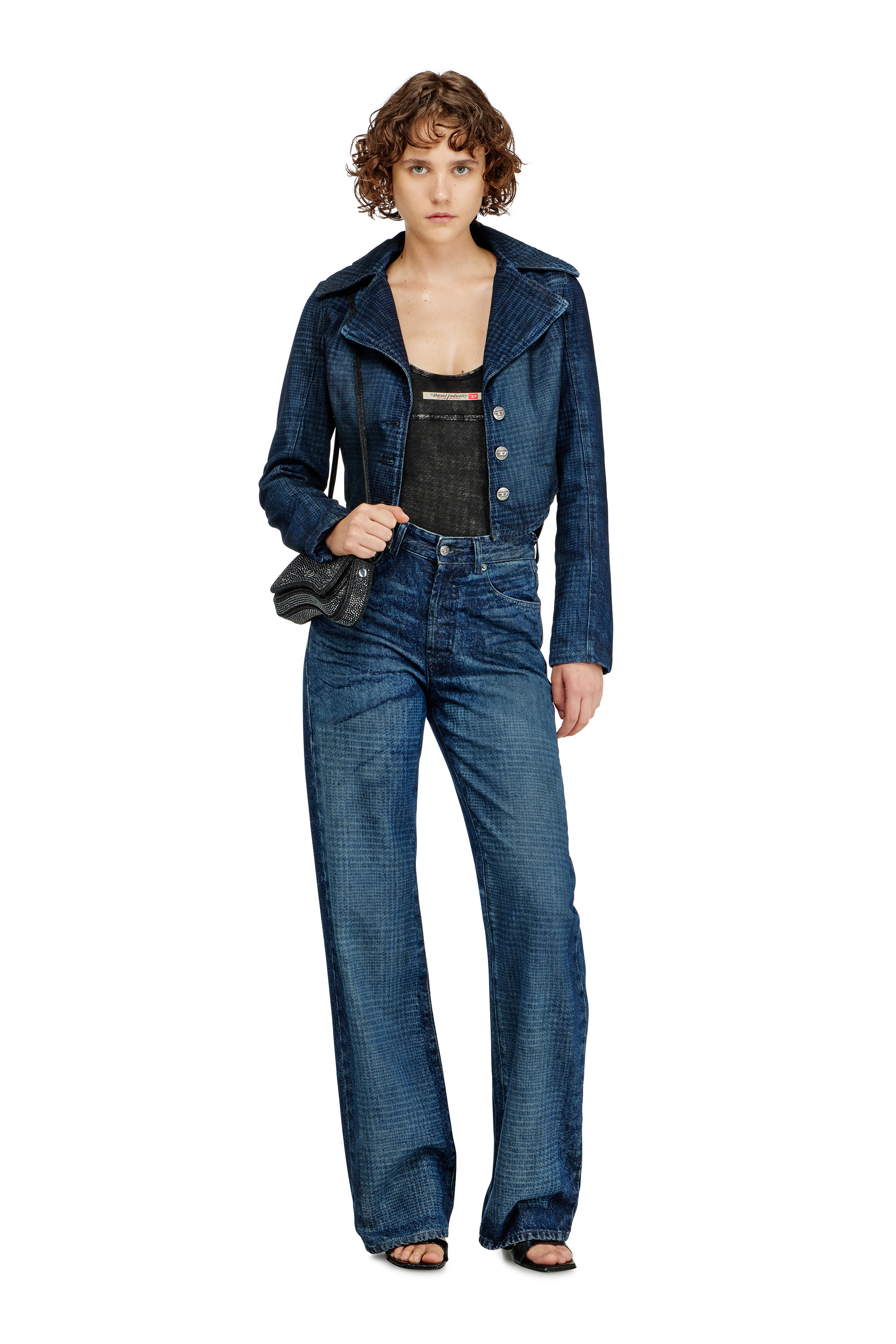 Diesel - PHOEBE-DNM, Woman's Cotton bodysuit with houndstooth print in Dark grey - 4