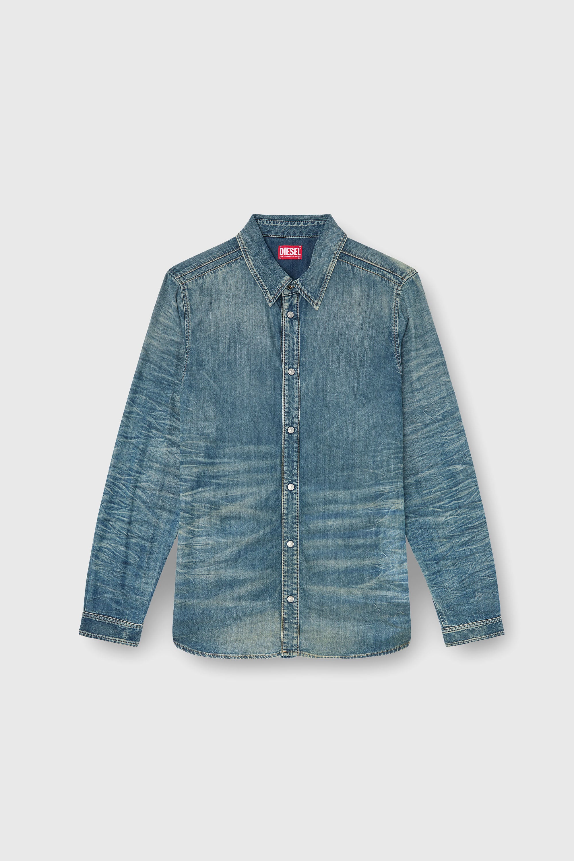 Diesel - D-SYNAR-FSJ4, Man's Shirt in dirty-effect creased denim in null - 1