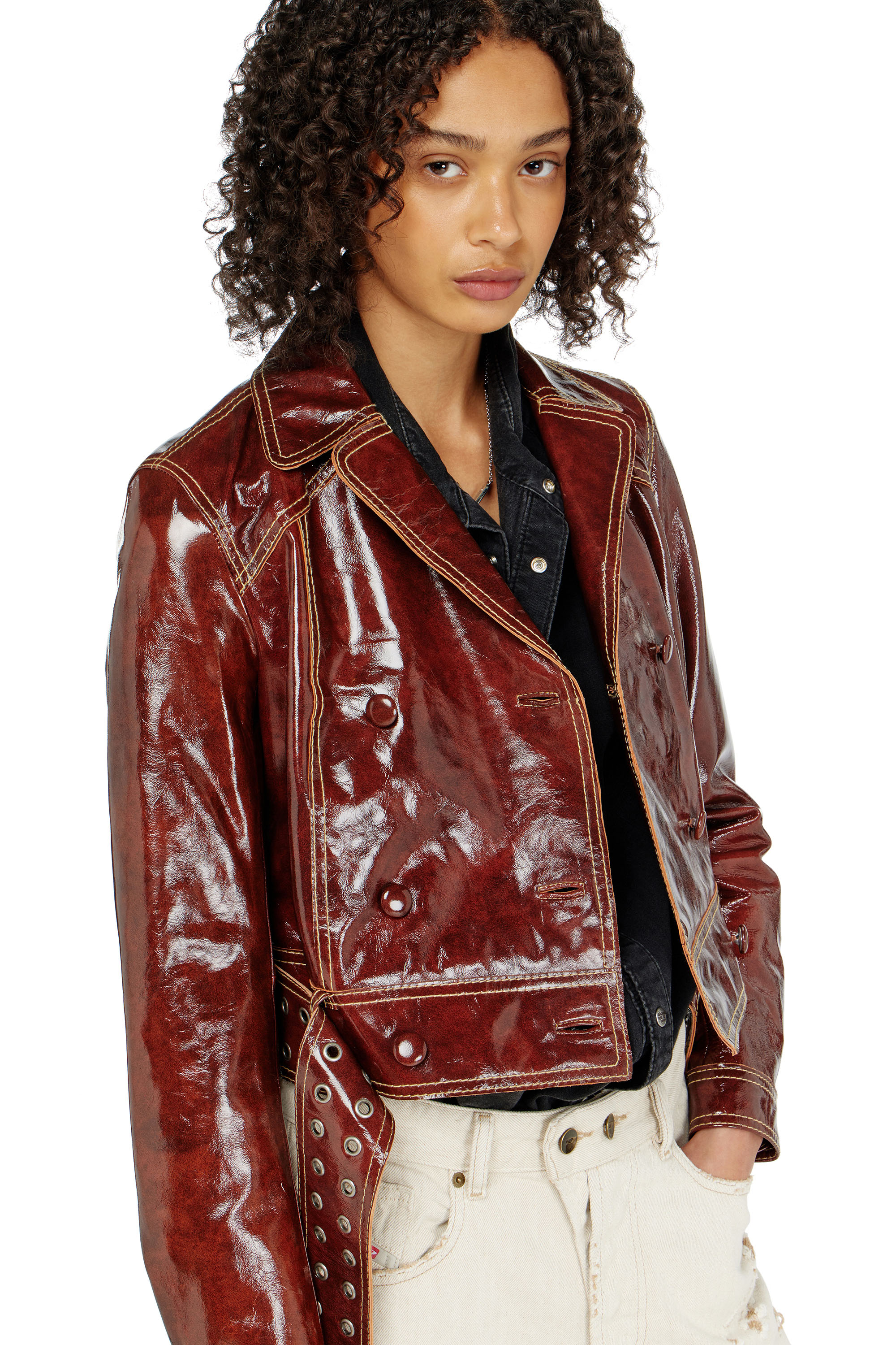 Diesel - L-EGEND, Woman's Patent-leather jacket with large belt in null - 6