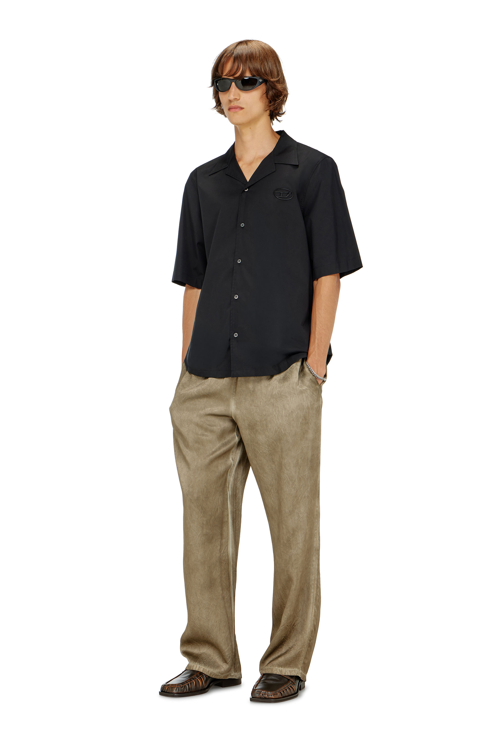 Diesel - S-MAC-GSBH, Man's Stretch poplin shirt with Oval D embroidery in Black - 2