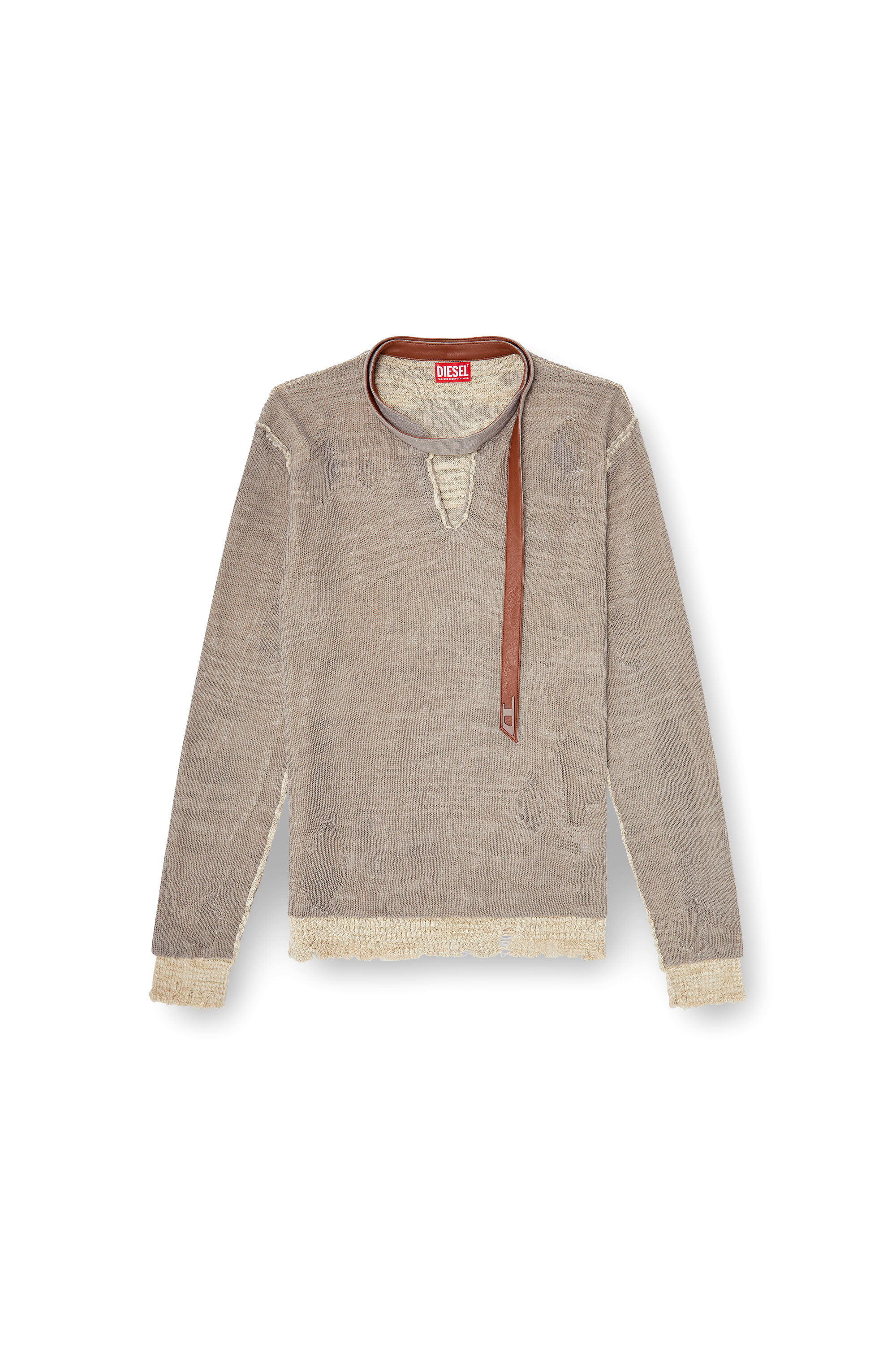 Diesel - K-DAIANERIS, Man's Distressed jumper with biker neck strap in Brown - 2