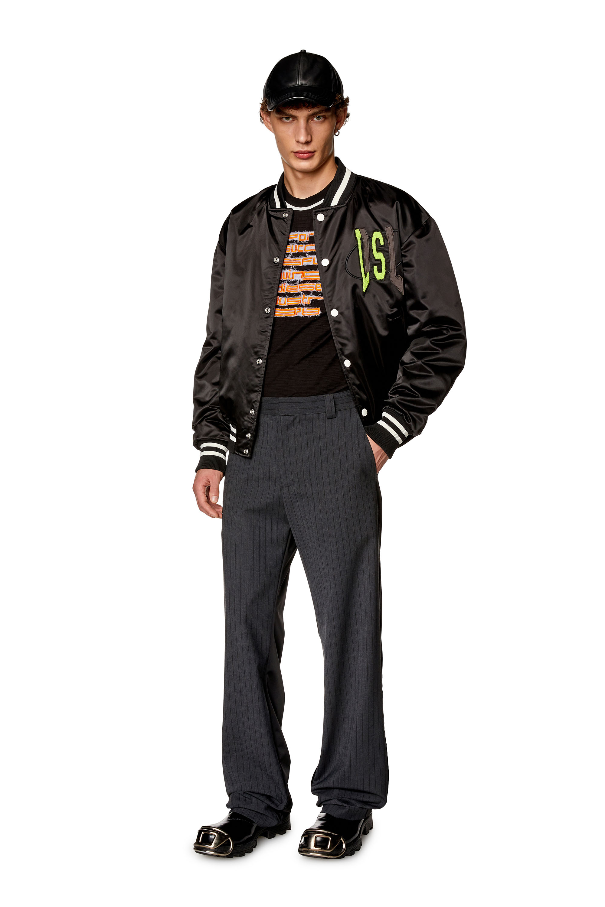 Diesel - J-START, Man Satin track jacket with LIES patches in Black - Image 2