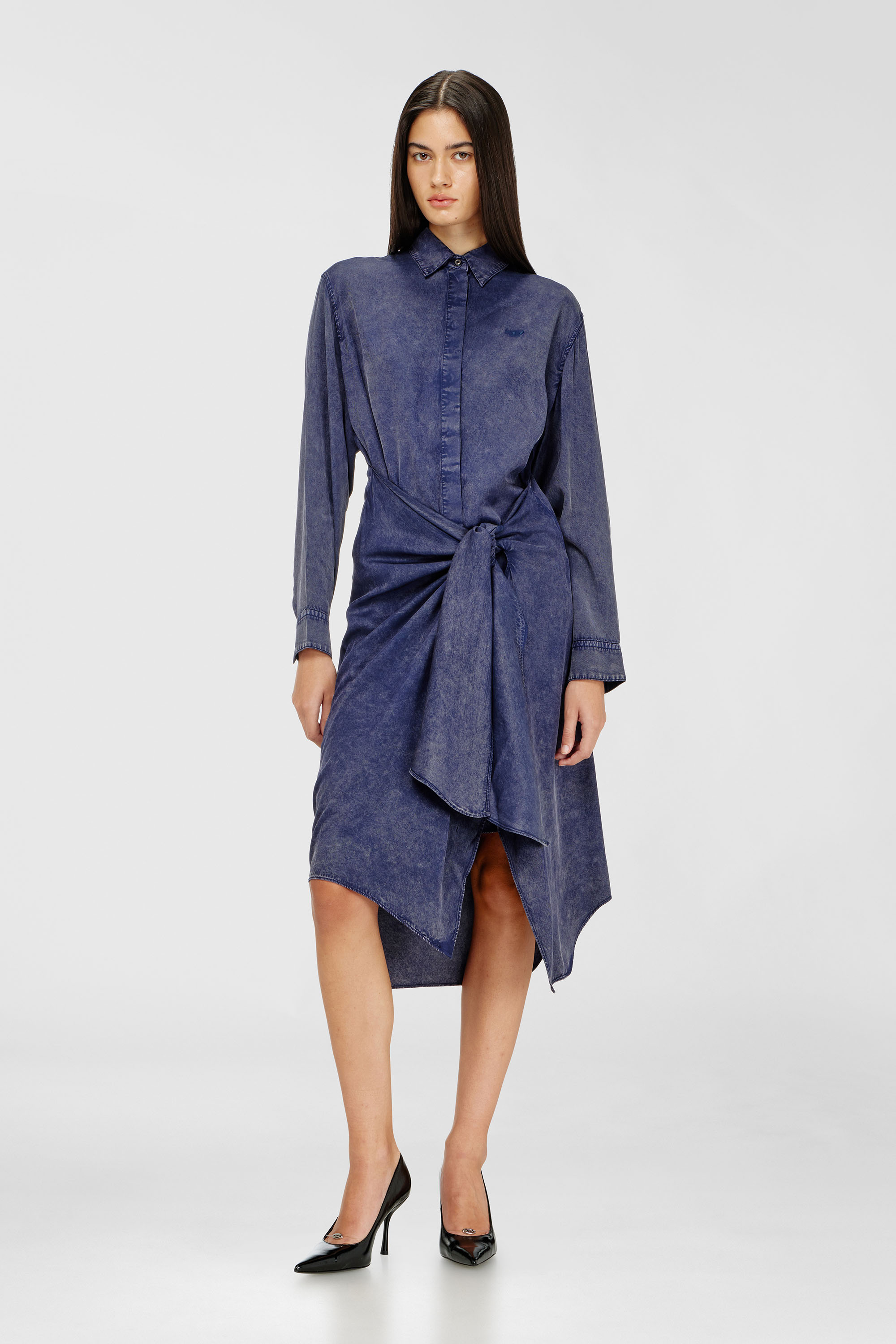 Diesel - D-ILETTA-B2, Woman's Midi shirt dress in denim-effect viscose in Blue - 1