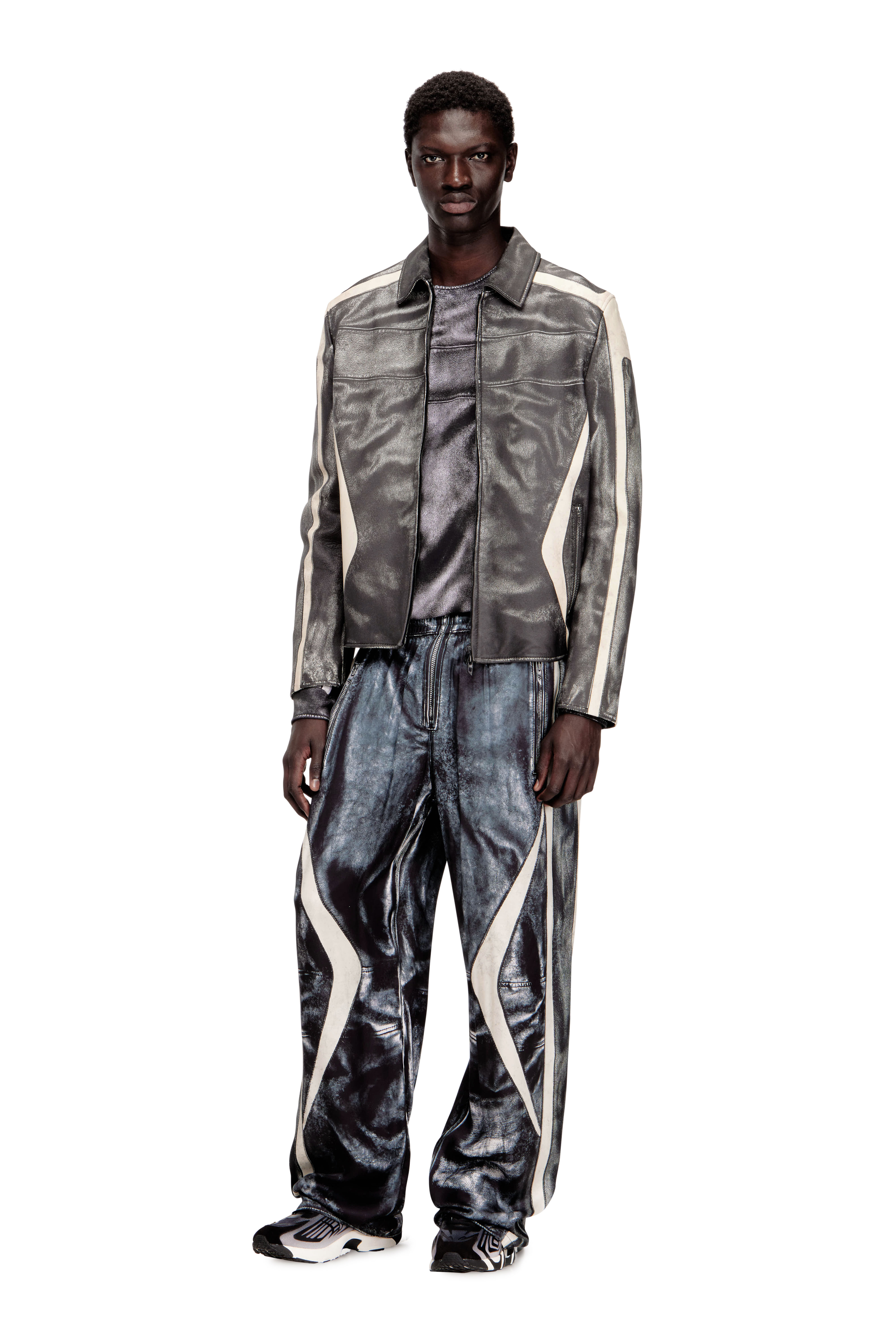 Diesel - P-THECK-BMCZ, Man's Biker-trompe l'oeil satin track pants in Dark Blue - 2