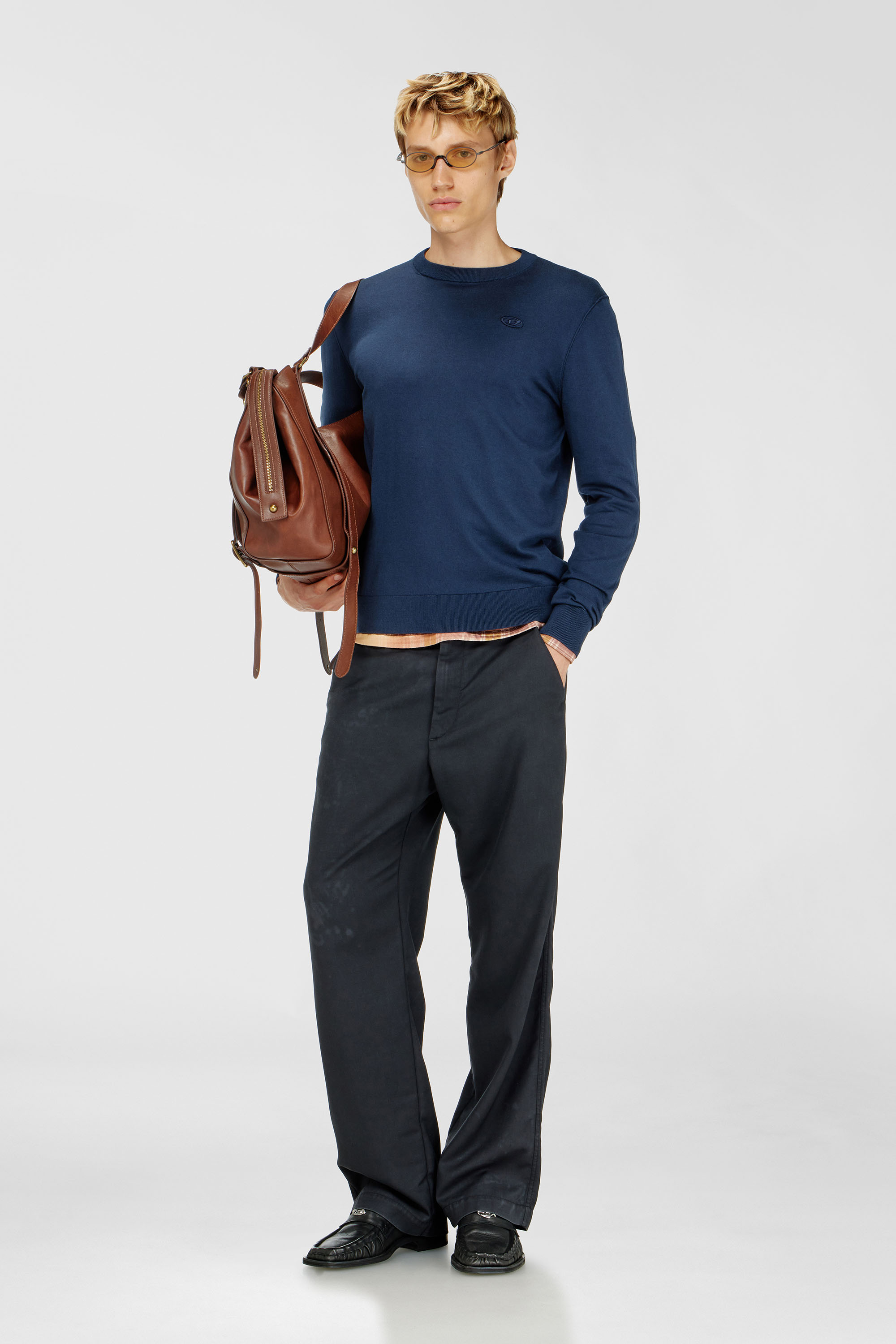Diesel - K-FREEX-TAG-T92, Man's Cotton knitwear with tonal logo in Navy Blue - 2