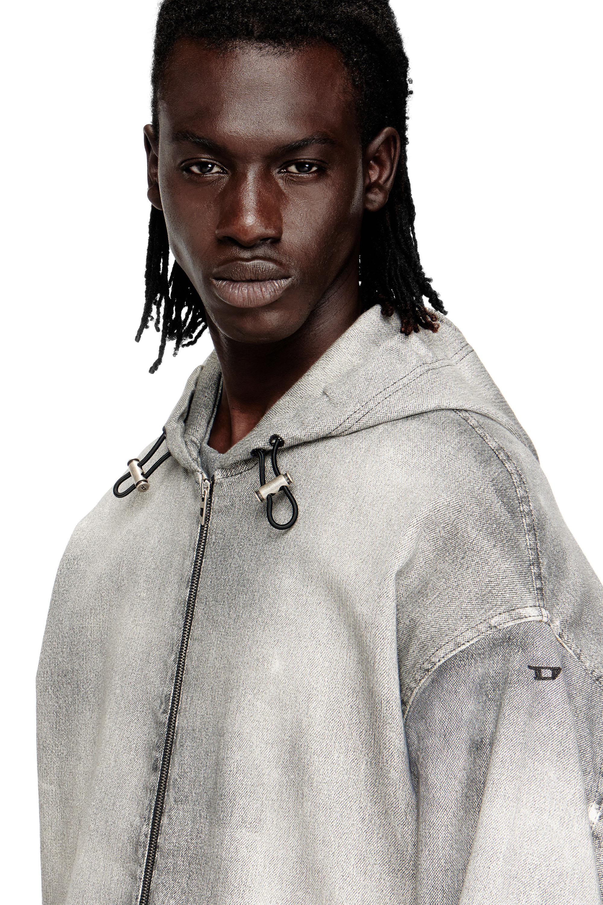 Diesel - D-WYNNY JOGG, Man's Hooded jacket in trompe l'oeil JoggJeans in Grey - 5