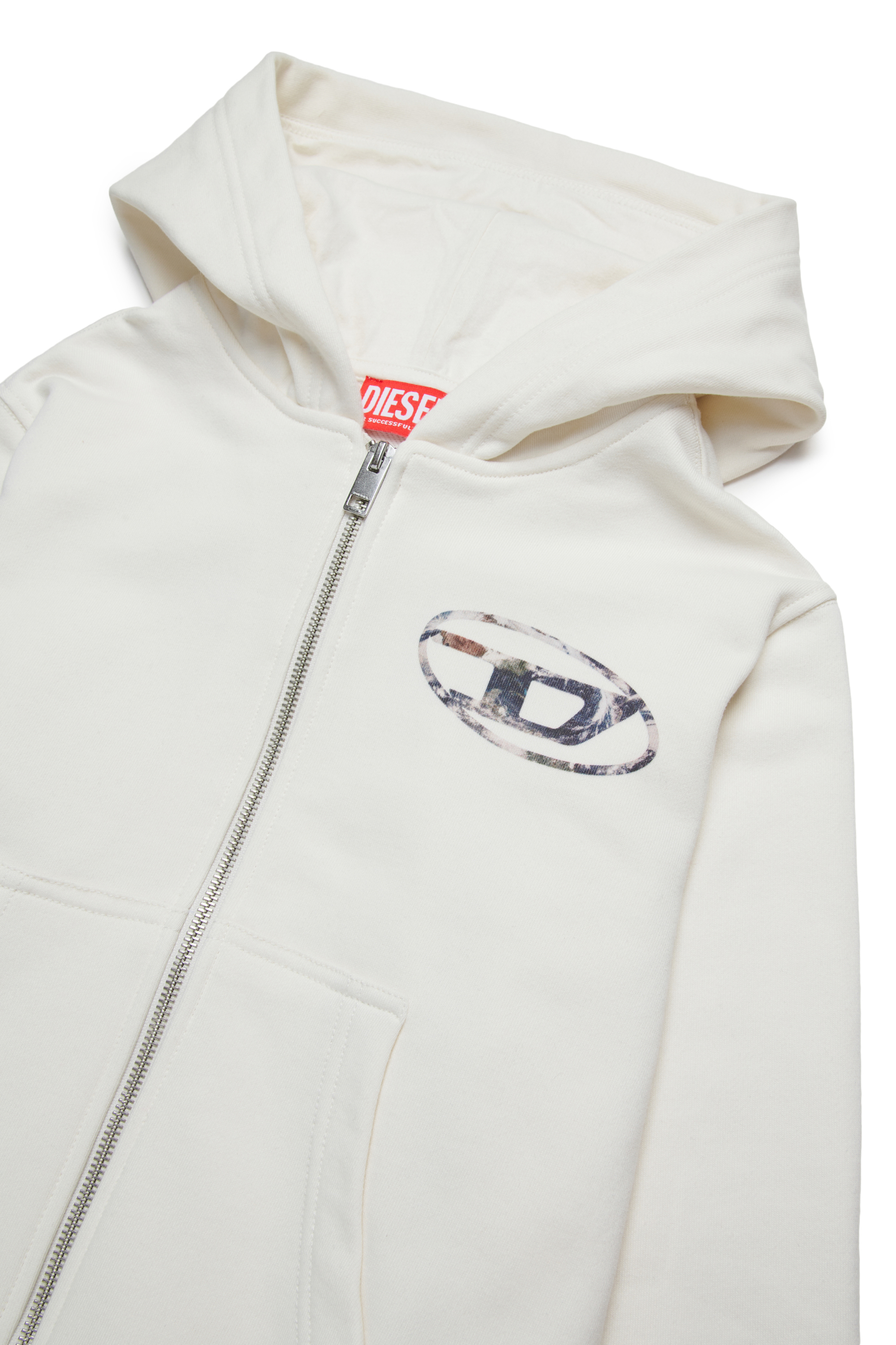 Diesel - SWELTHOODZIP  OVER, Man's Zip-up hoodie with Planet Camo logo in White - 3