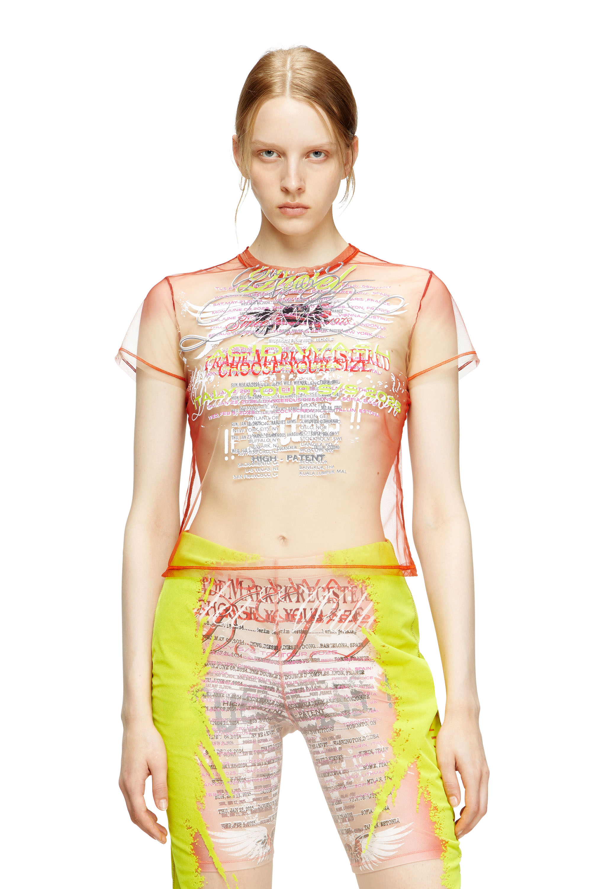 Diesel - T-YRAC, Woman's Sheer top with lyrics print in Pink - 3