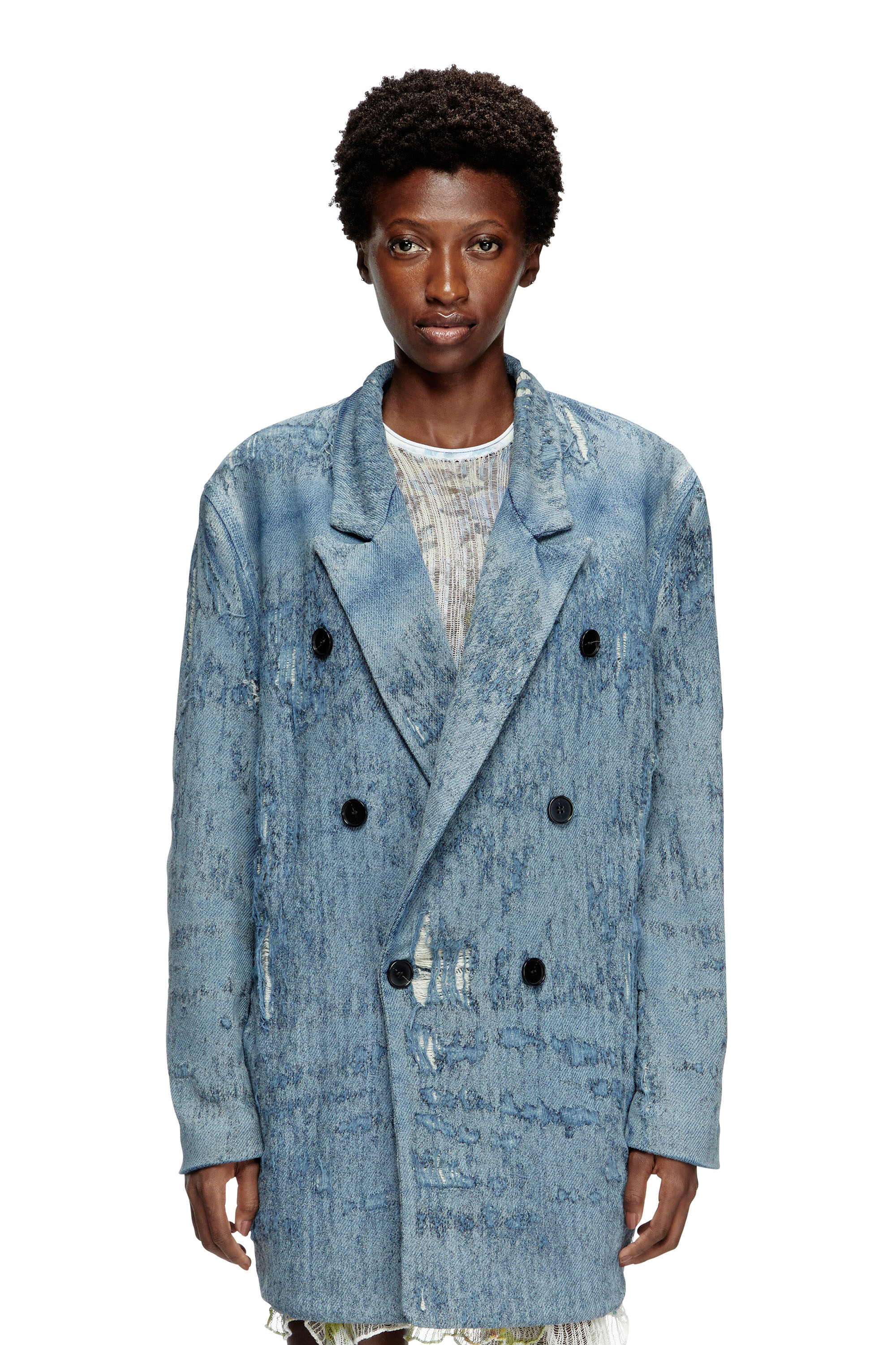 Diesel - D-PEKKA-FSG2, Unisex's Blazer in ultra-destroyed jacquard denim in Medium blue - 1