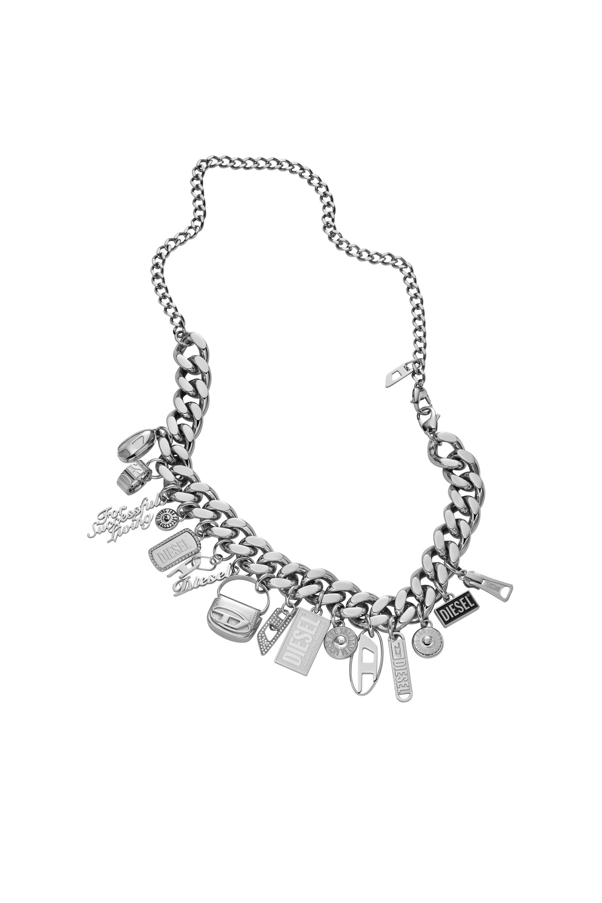 Diesel - DX1521 JEWEL, Unisex Stainless steel charm chain necklace in Silver - Image 2