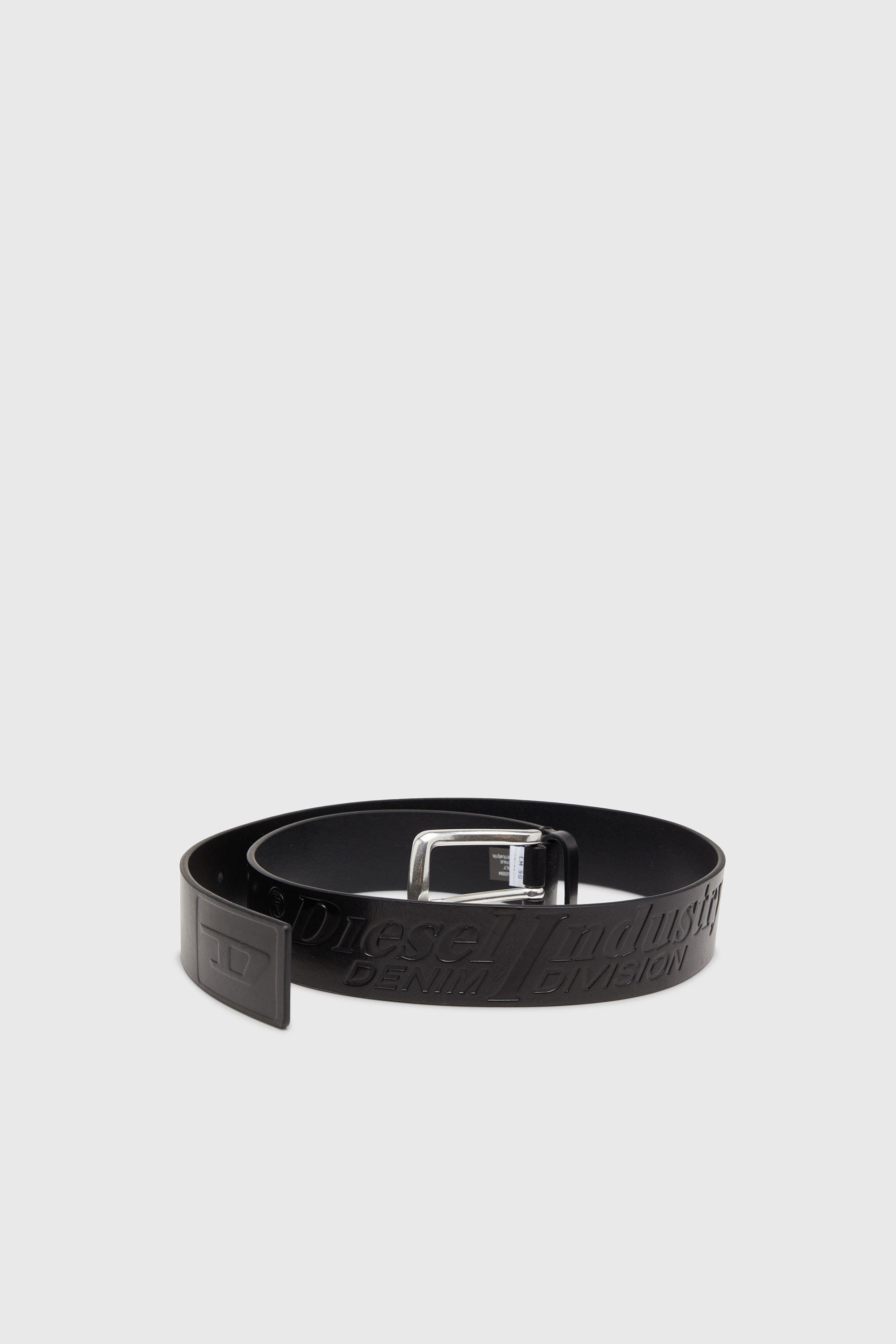 Diesel - B-FLAG-D EMBOSSED, Man's 4 cm leather belt with engraved logo in Black - 3