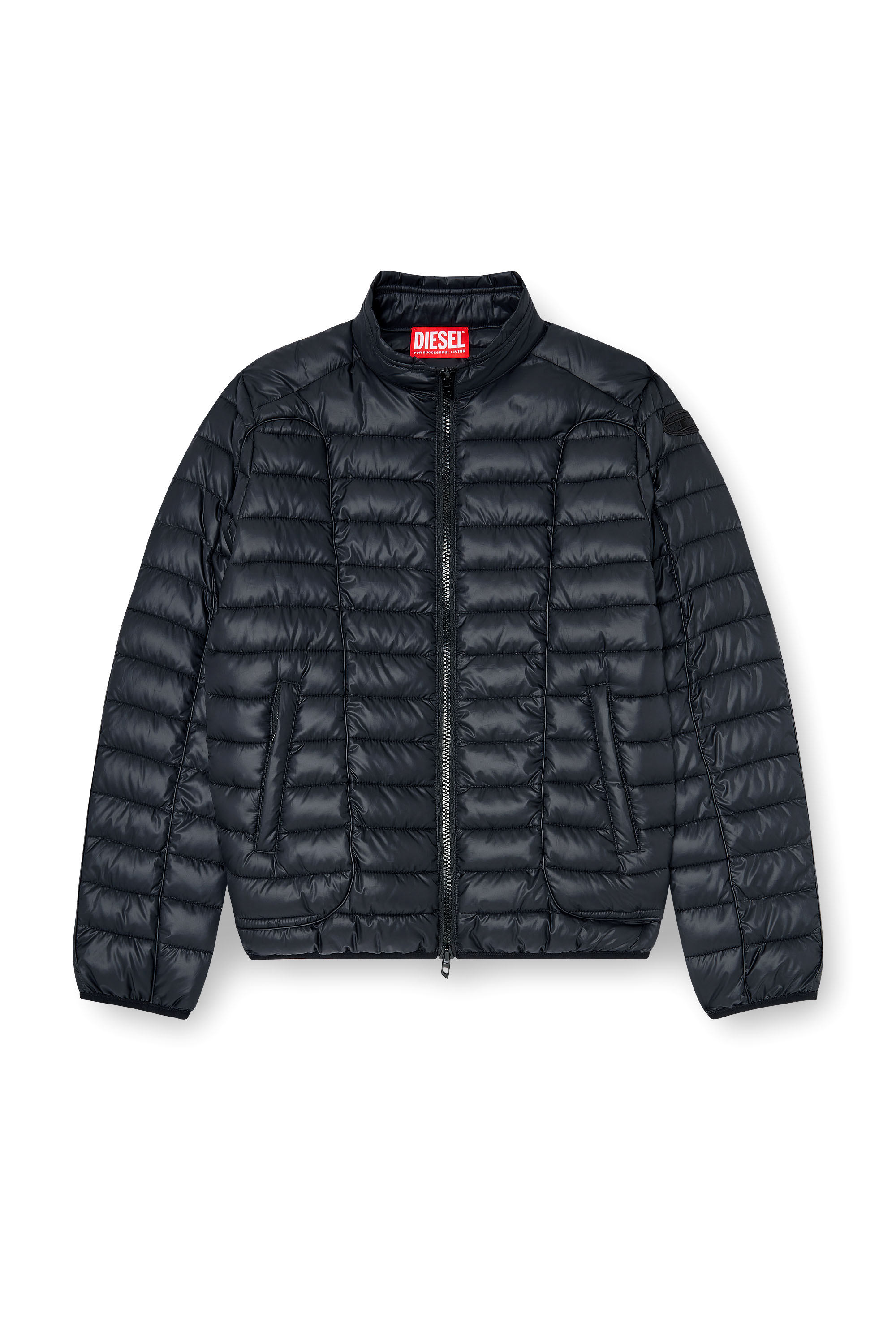 Diesel - W-PILOT-WRD, Man's Biker-style puffer jacket with tonal piping in Black - 2
