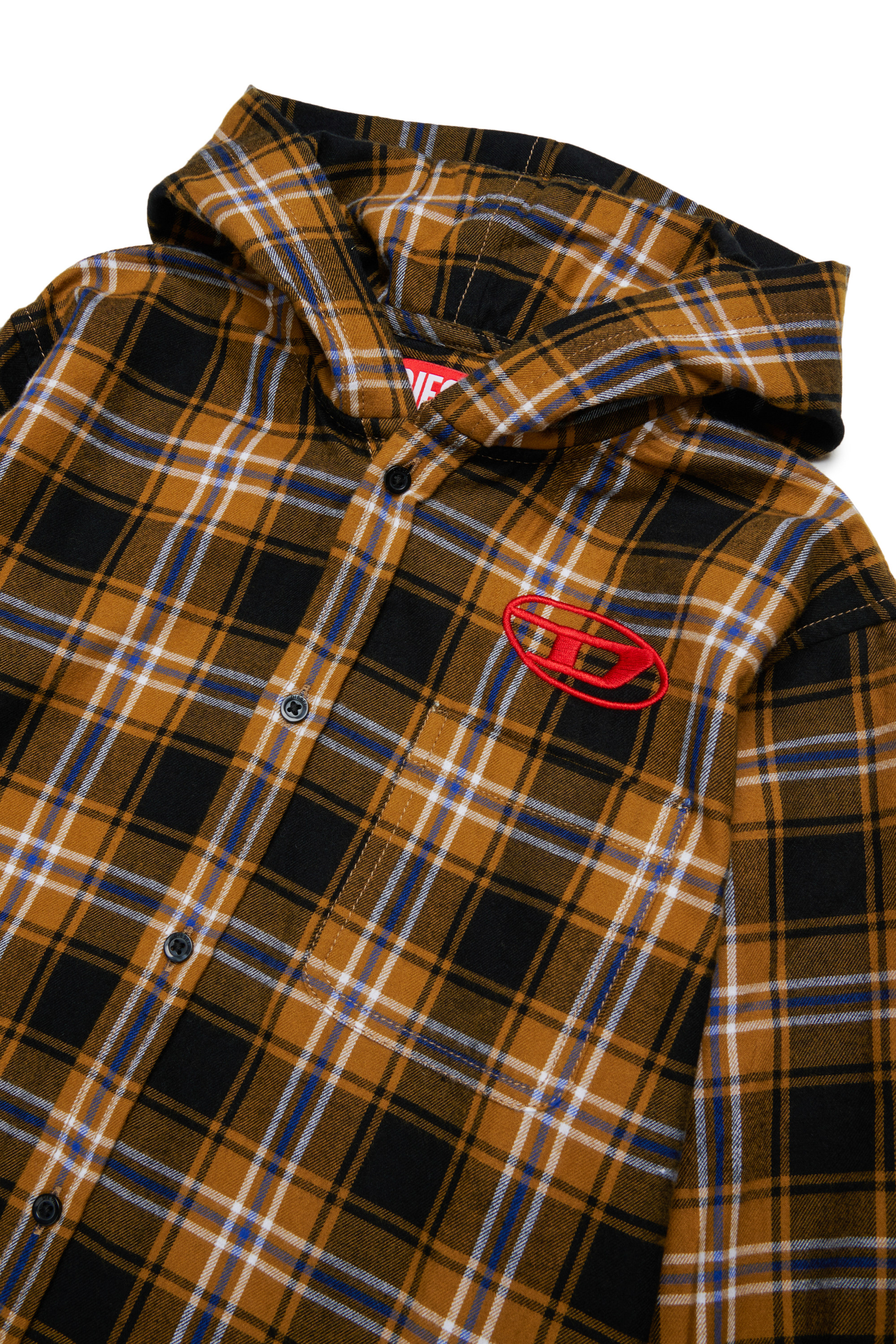 Diesel - CHECK OVER, Man's Hooded check shirt with Oval D embroidery in Brown - 3