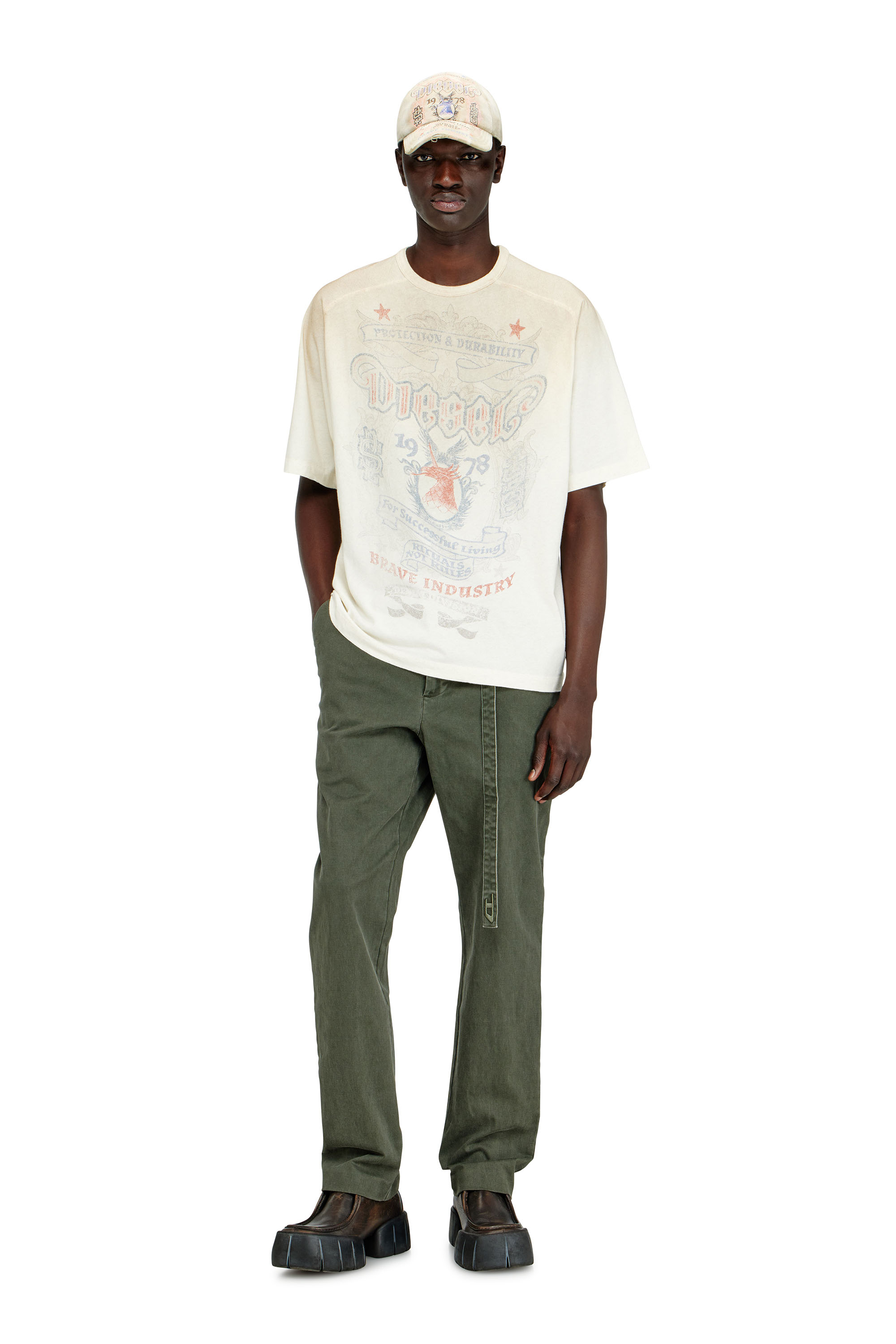 Diesel - T-ALECY, Man's T-shirt with Diesel crest graphic in White - 2