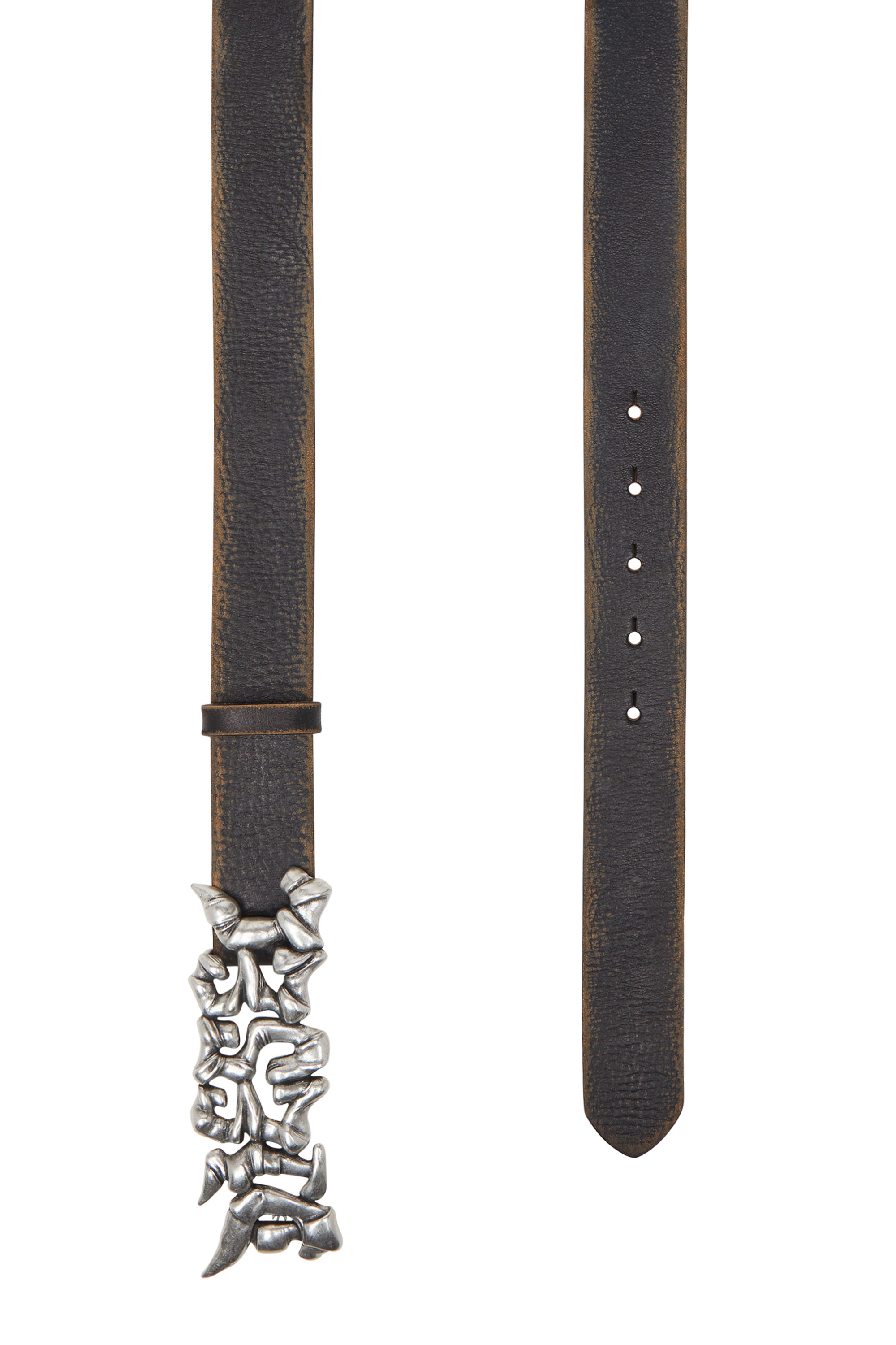 Diesel - B-GRAFFITI, Unisex's 3.5cm treated leather belt with graffiti buckle in Black/Beige - 2