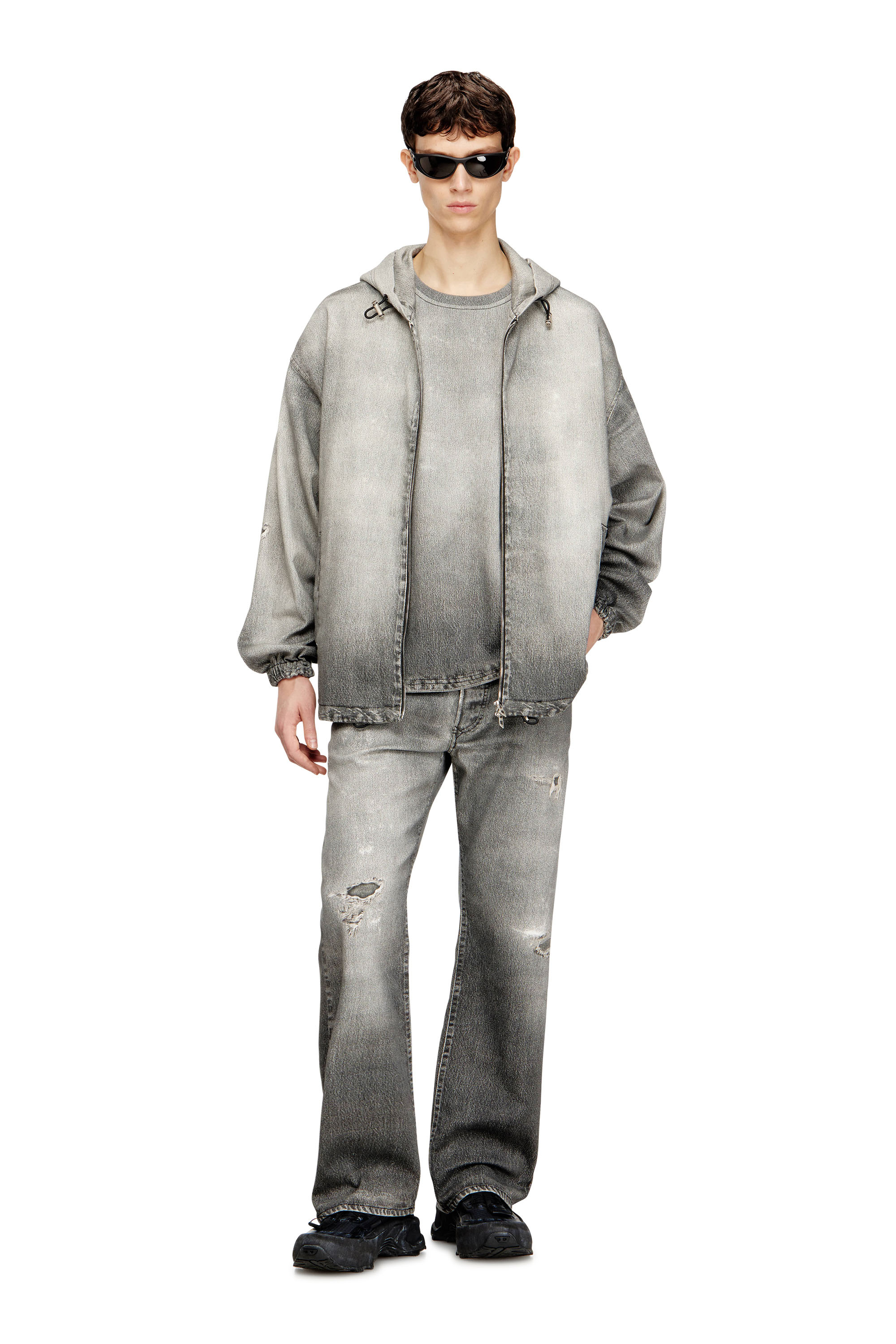 Diesel - D-BOX JOGG, Man's Denim T-shirt with trompe l'oeil treated effect in Grey - 1