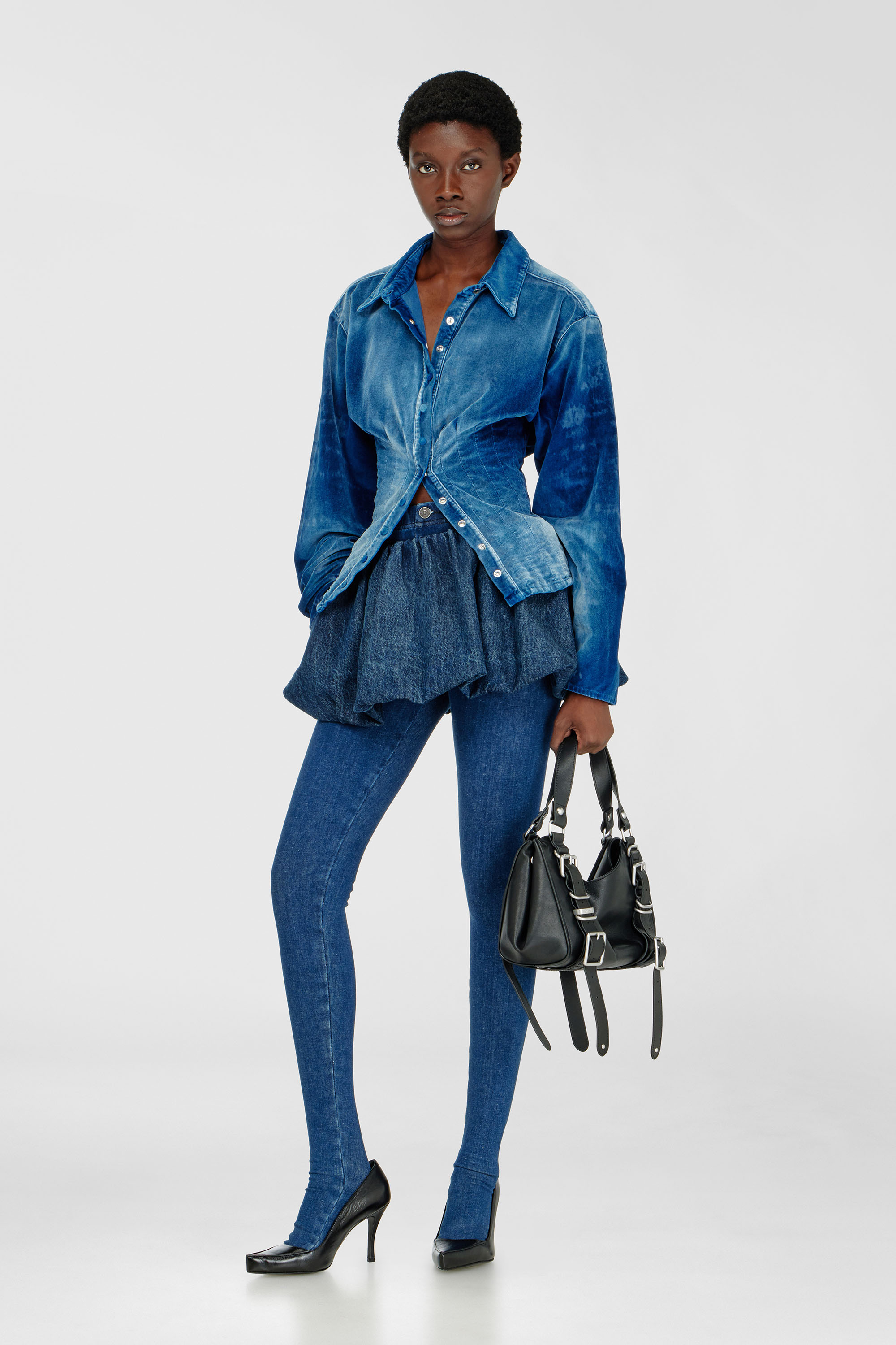 Diesel - DE-SINDI-FSJ, Woman's Shirt in velvet denim in Dark Blue - 1