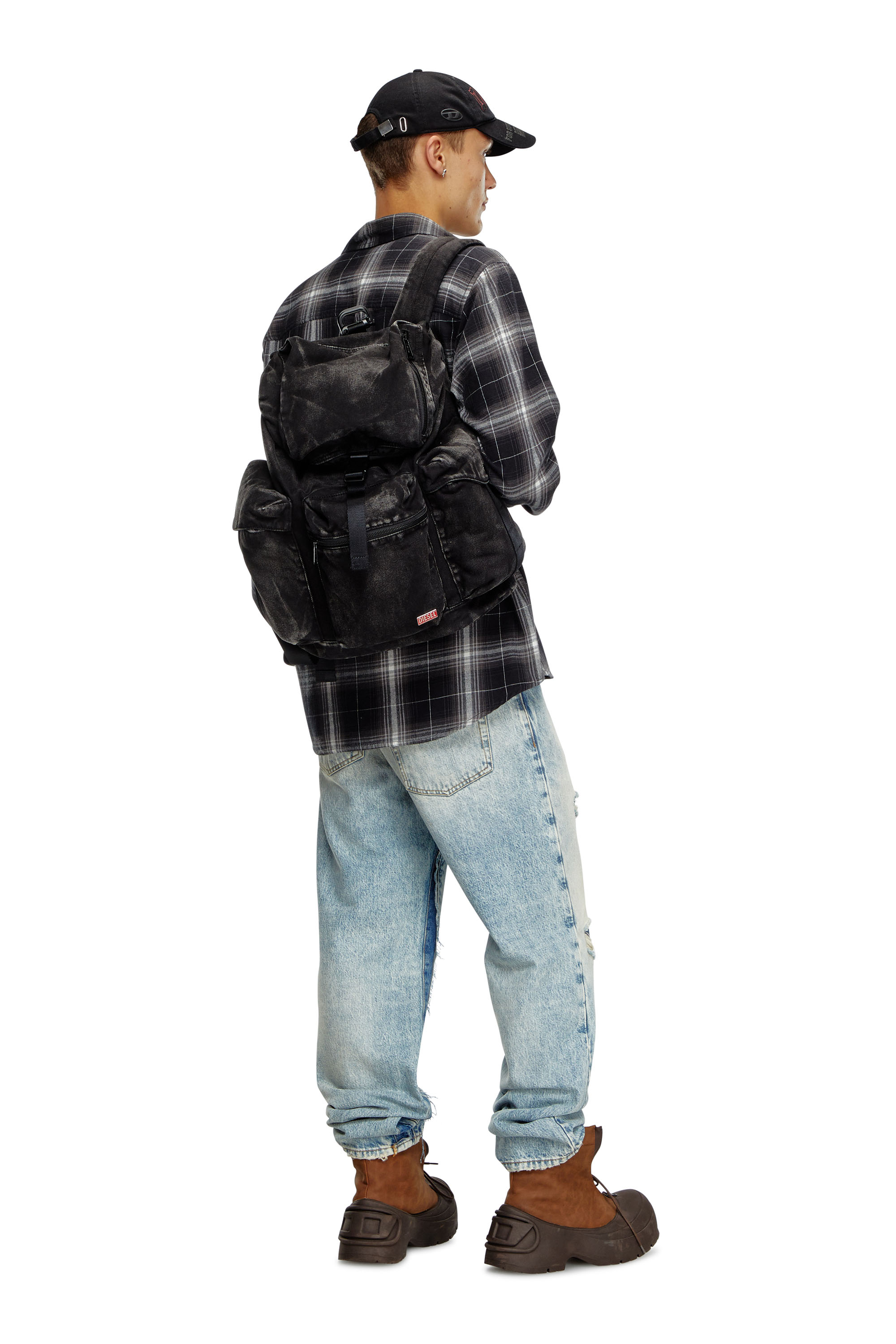 Diesel - UTLT BACKPACK, Man's Utlt Backpack-Utility backpack in cloudy-effect denim in Black - 1