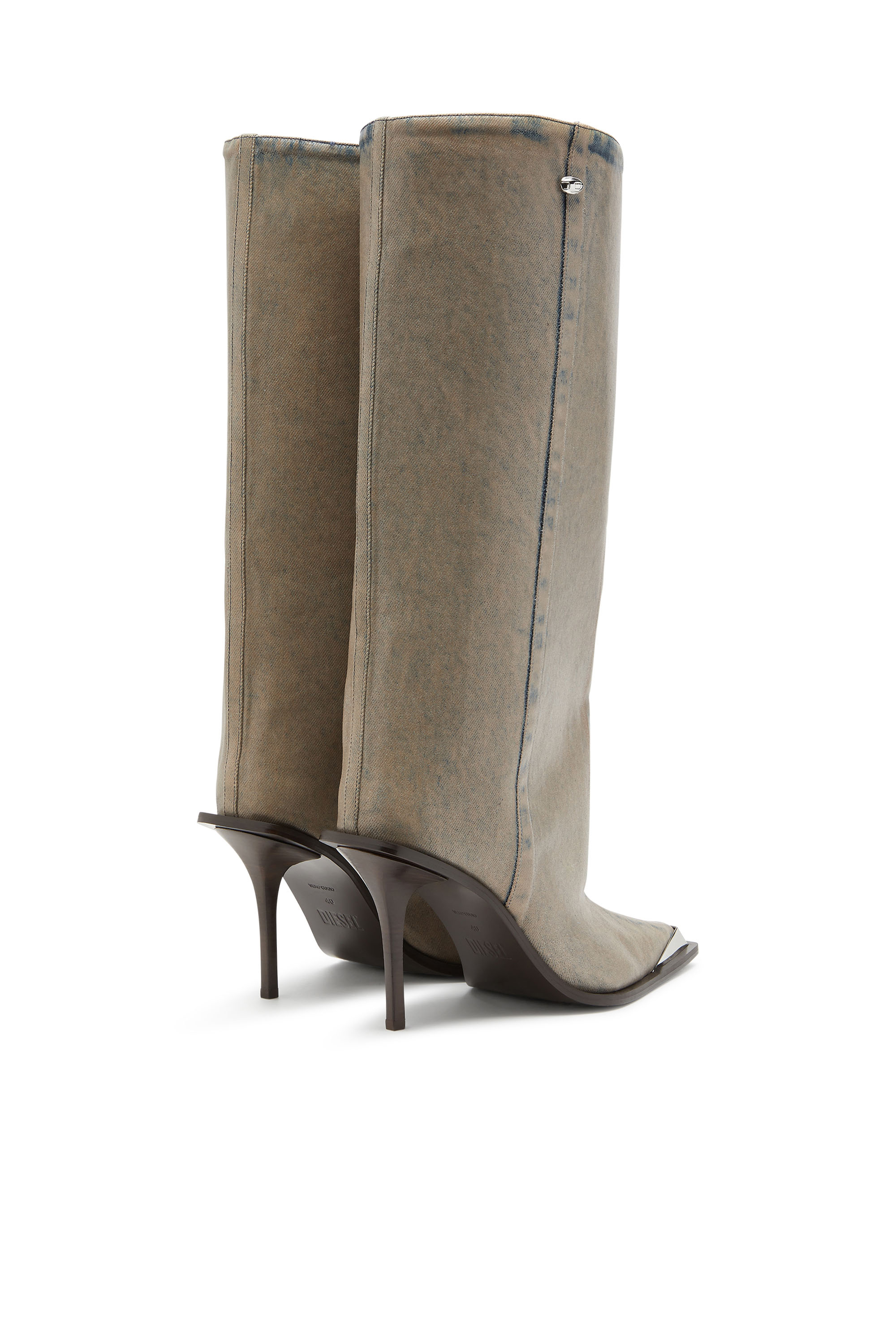 Diesel - D-TONA WB, Woman's D-Tona-Knee-high boots in coated solarised denim in Beige - 4