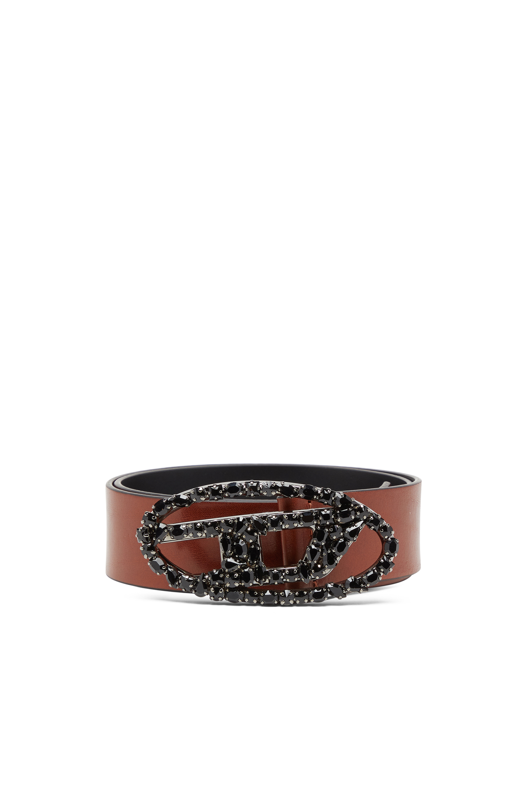 Diesel - B-1DR W-CROWN, Woman's 4 cm pull-up leather belt with jewel buckle in Brown - 1