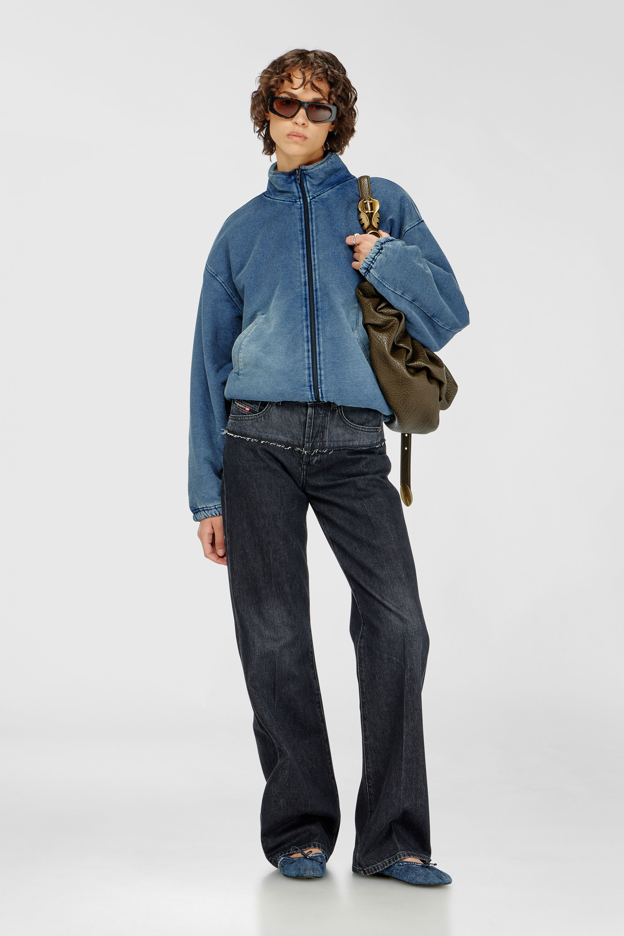 Diesel - G-LEAMY, Woman's Sweat jacket with denim effect in Medium blue - 2