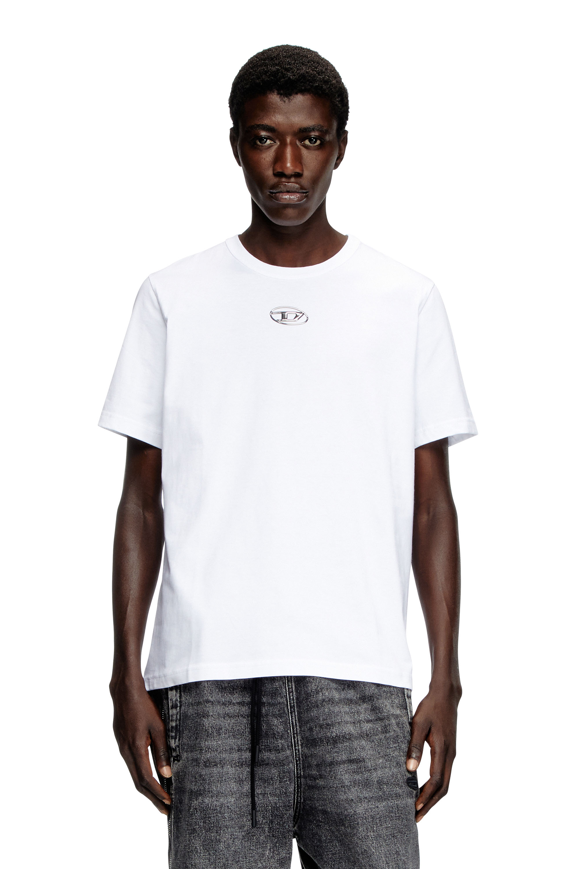 Diesel - T-ADJUST-OD, Man's T-shirt with metallic Oval D in White - 3