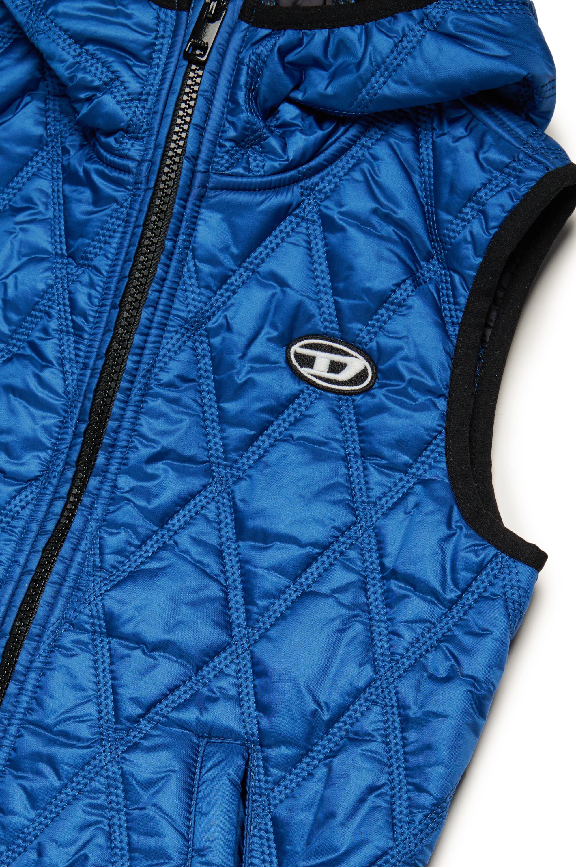 Diesel - JFOKKLOGO, Unisex Hooded quilted nylon vest in Blue - Image 4