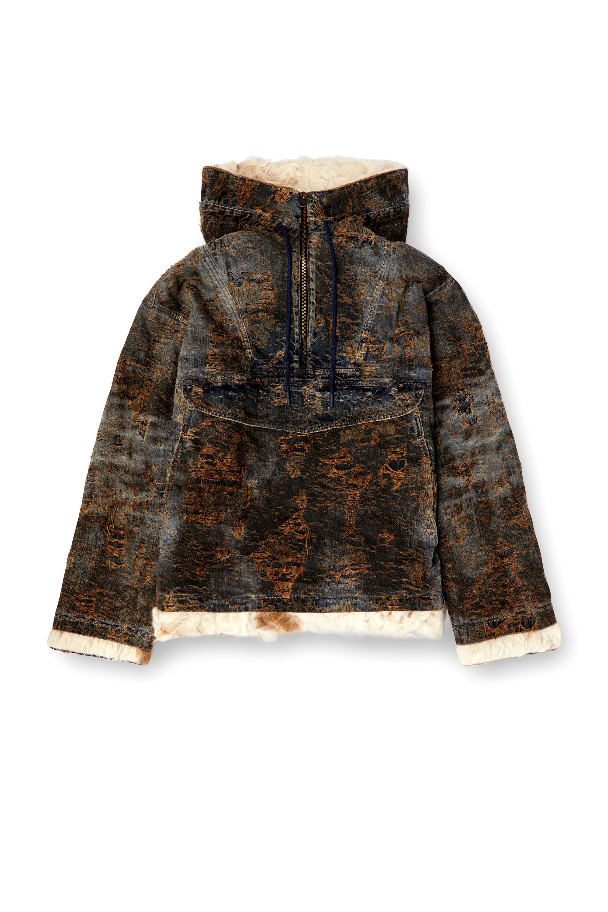 Diesel - D-ARAK-FSF, Unisex's Anorak in coated jacquard denim in Black/Brown - 3