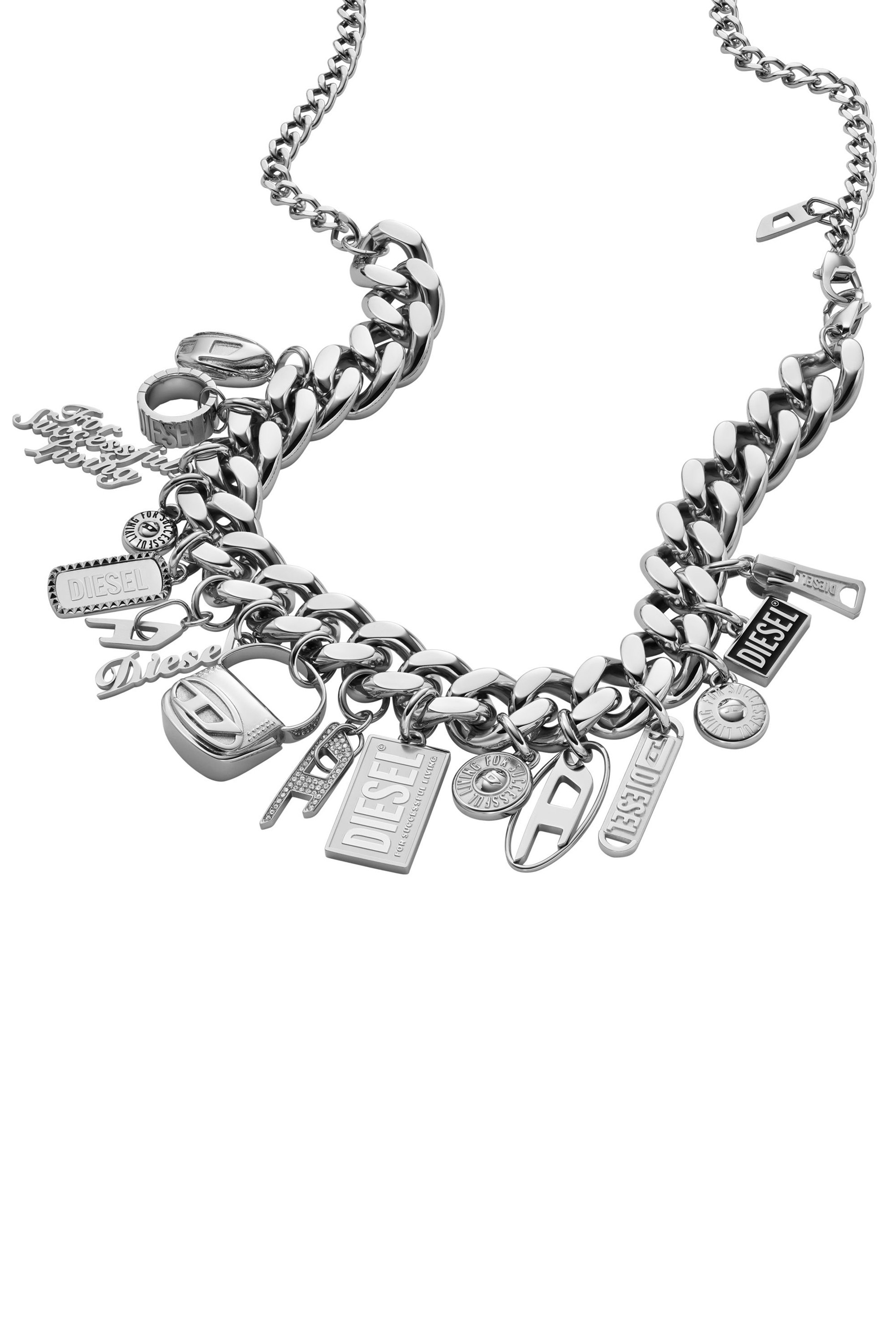 Diesel - DX1521 JEWEL, Unisex Stainless steel charm chain necklace in Silver - Image 1