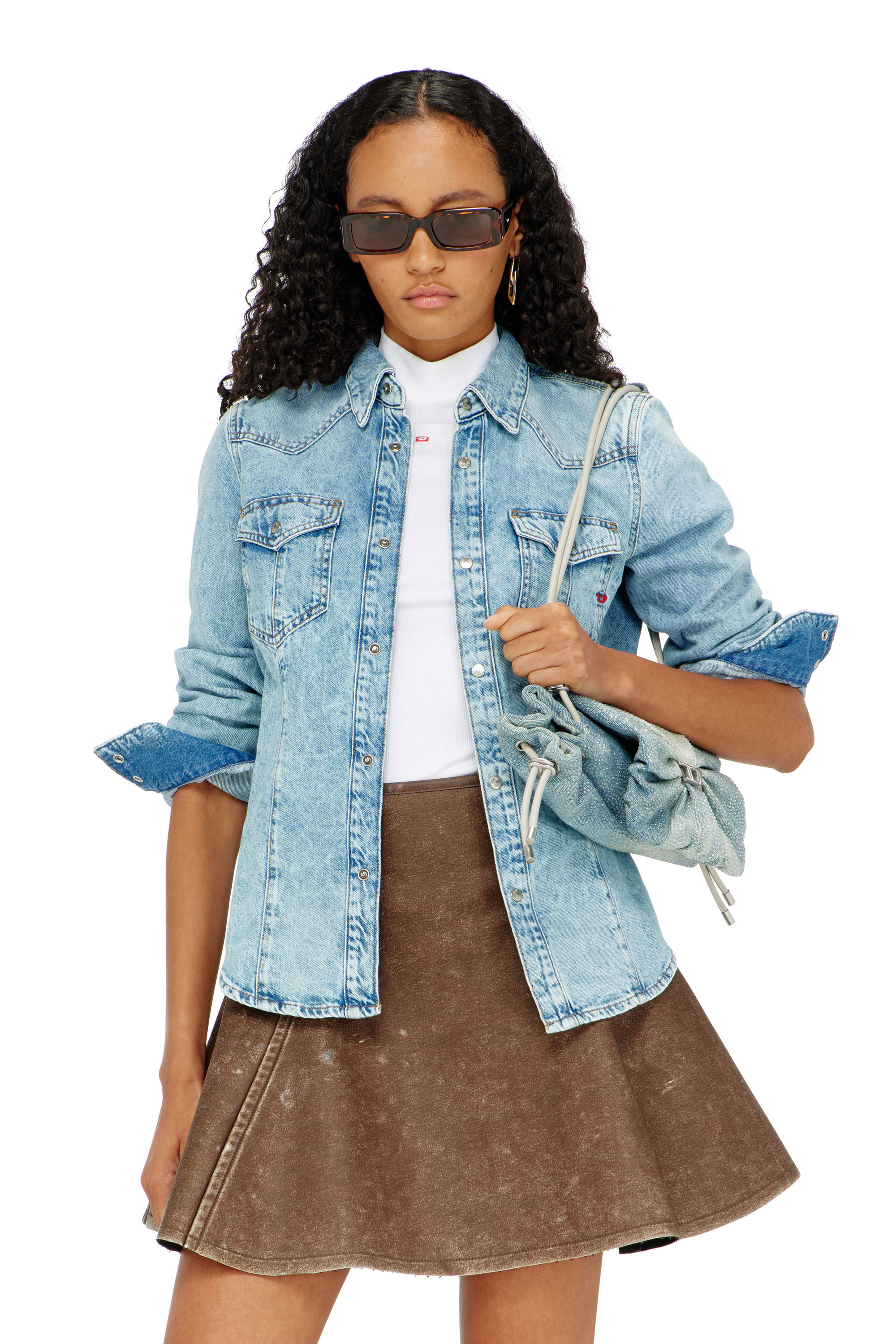Diesel - DE-WAVES, Woman's Western shirt in denim in Light Blue - 1