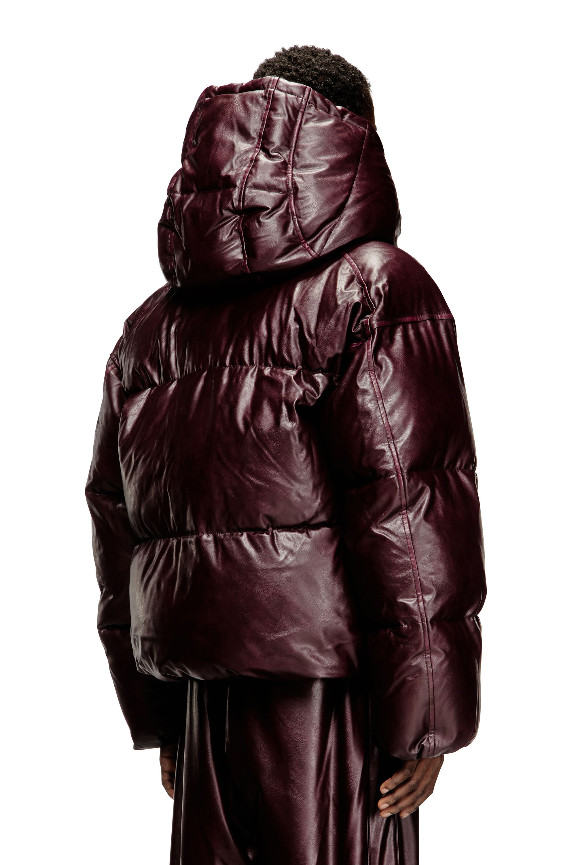 Diesel - FR-W-MYLEY, Man's Hooded puffer jacket in burgundy in Burgundy - 4