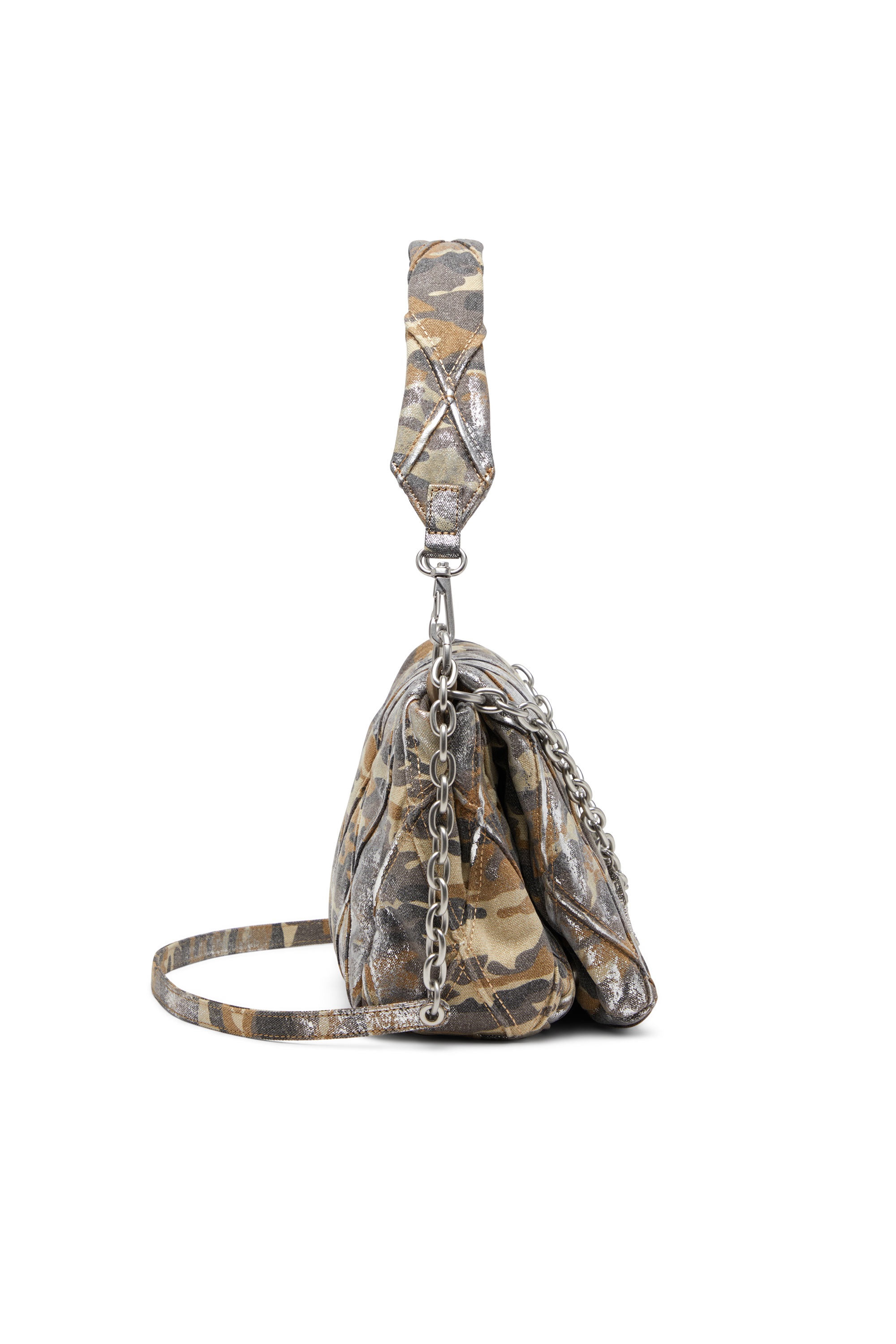 Diesel - CHARM-D SHOULDER M, Woman's Shoulder bag in metallic camo canvas in Multicolor/Brown - 4