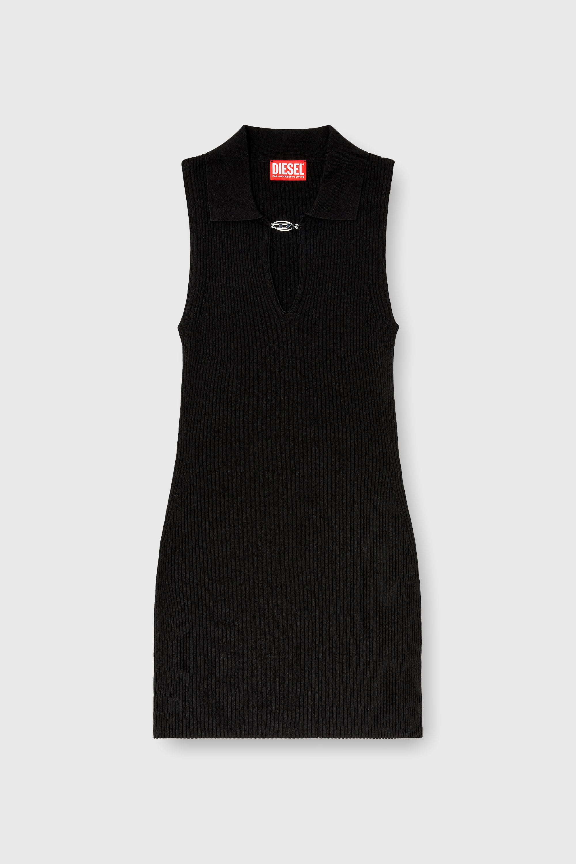 Diesel - M-LILMA, Woman's Short polo dress in silk-blend rib knit in Black - 1