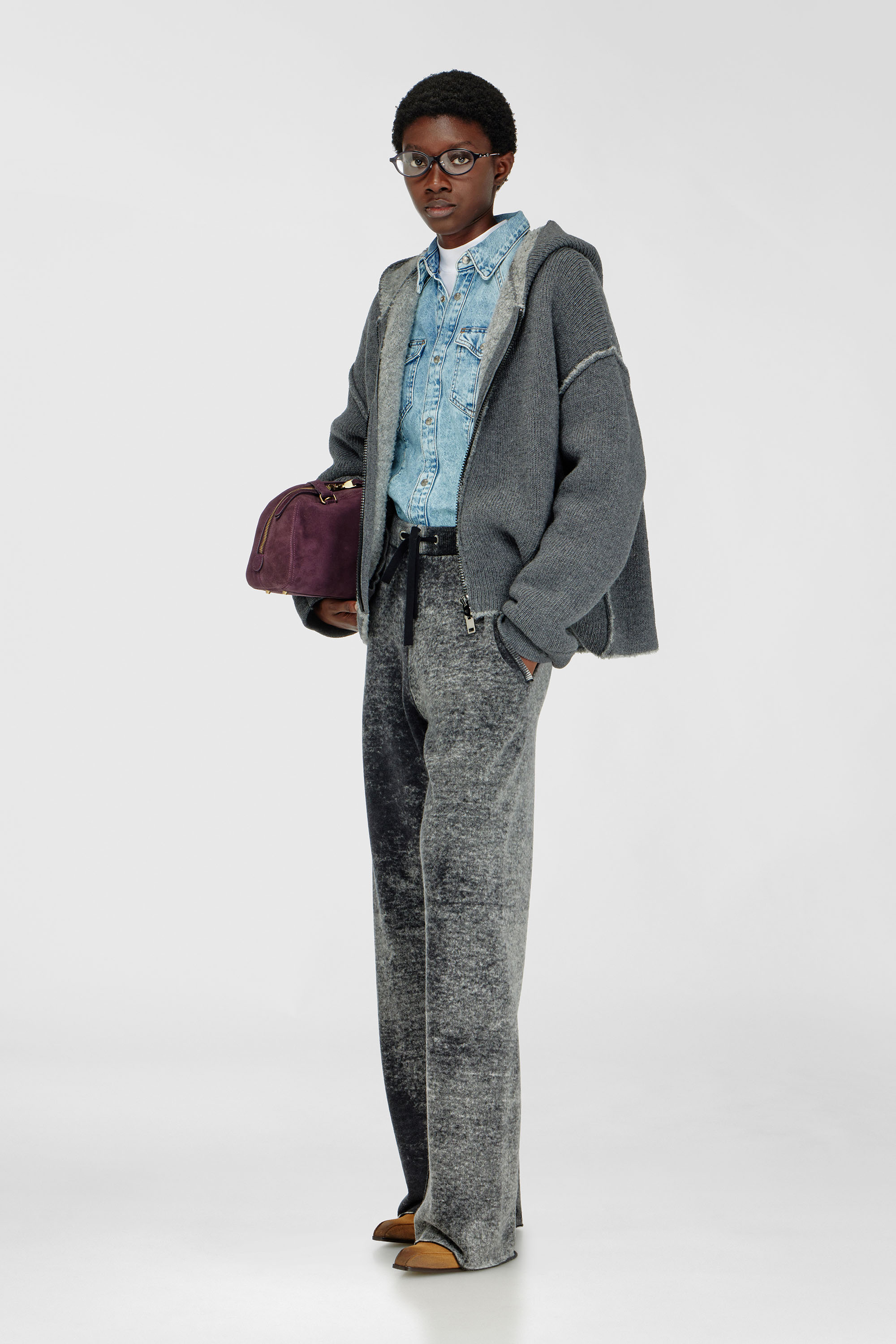 Reverse-print knitted wool track pants