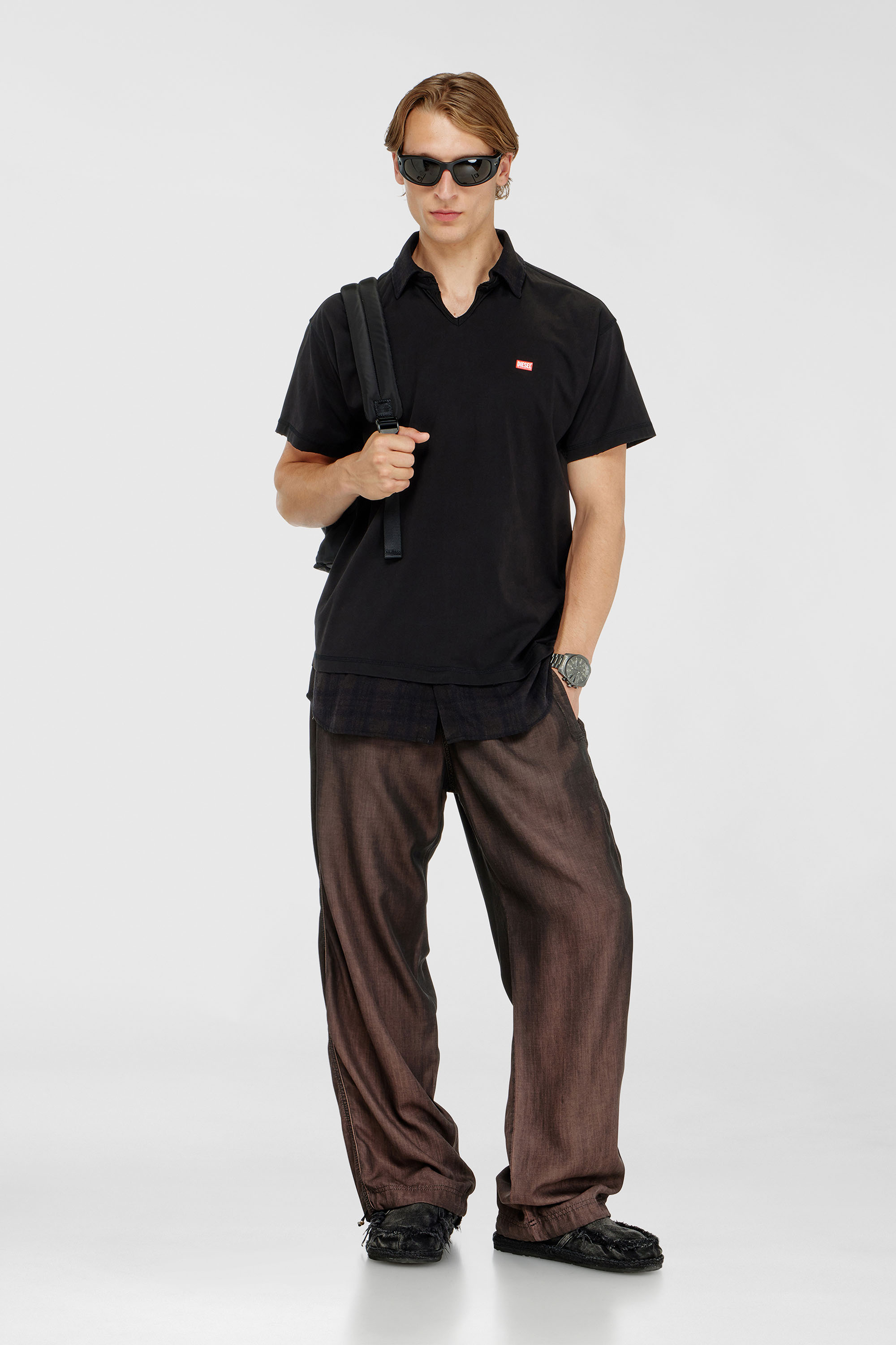 Jersey polo shirt with check flannel trims