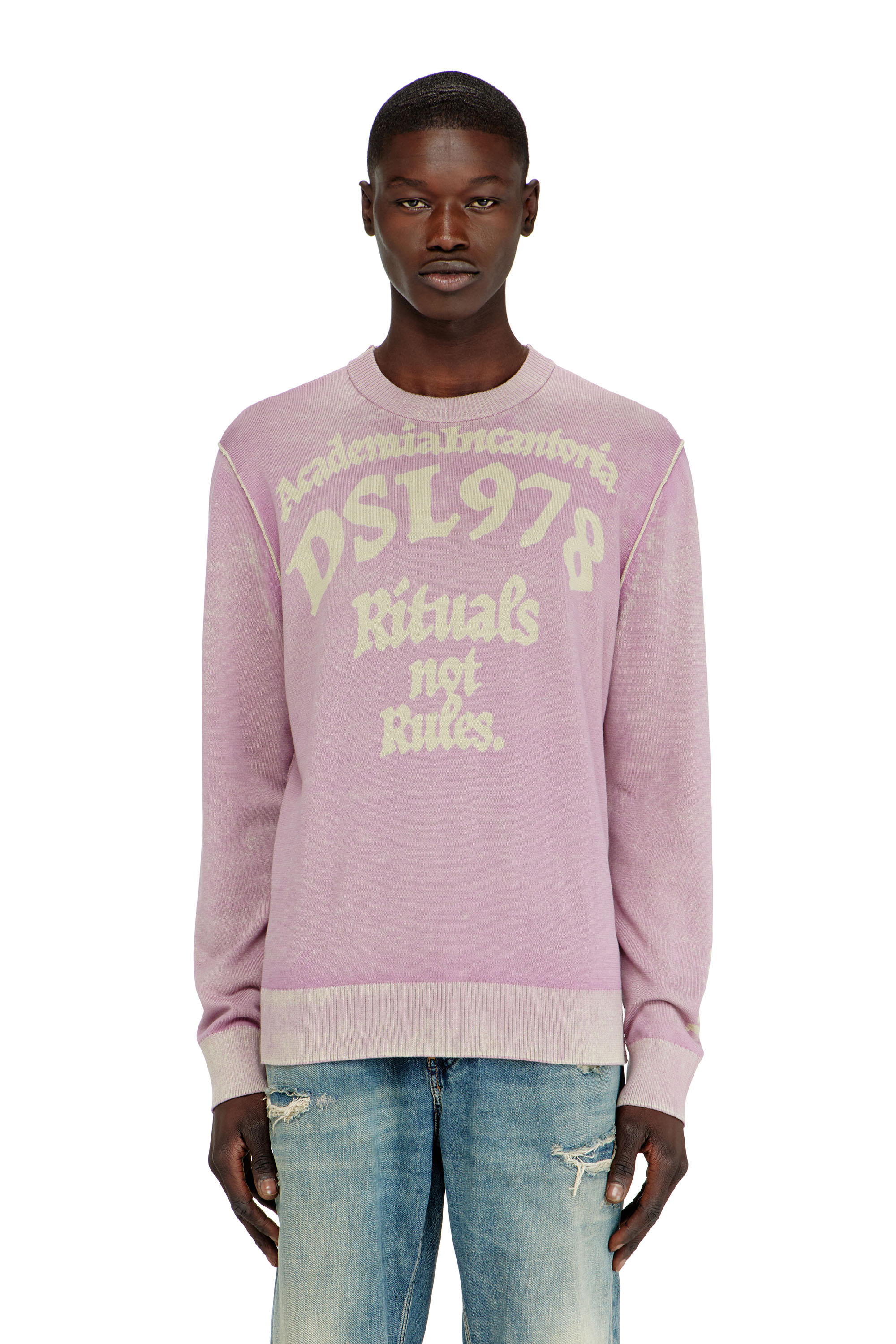 Diesel - K-LAUTI, Man's Treated cotton jumper with slogan in Lilac - 3