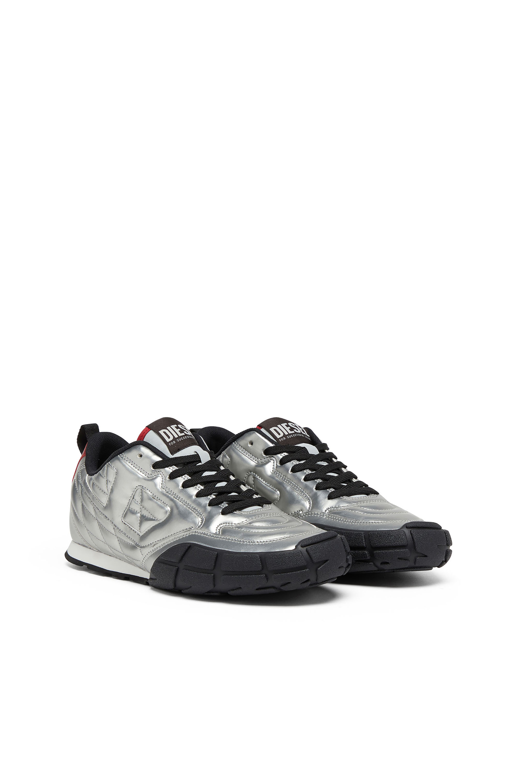 Diesel - S-PAGODHA LOW, Man's S-Pagodha-Quilted metallic sneakers in Silver/Black - 3