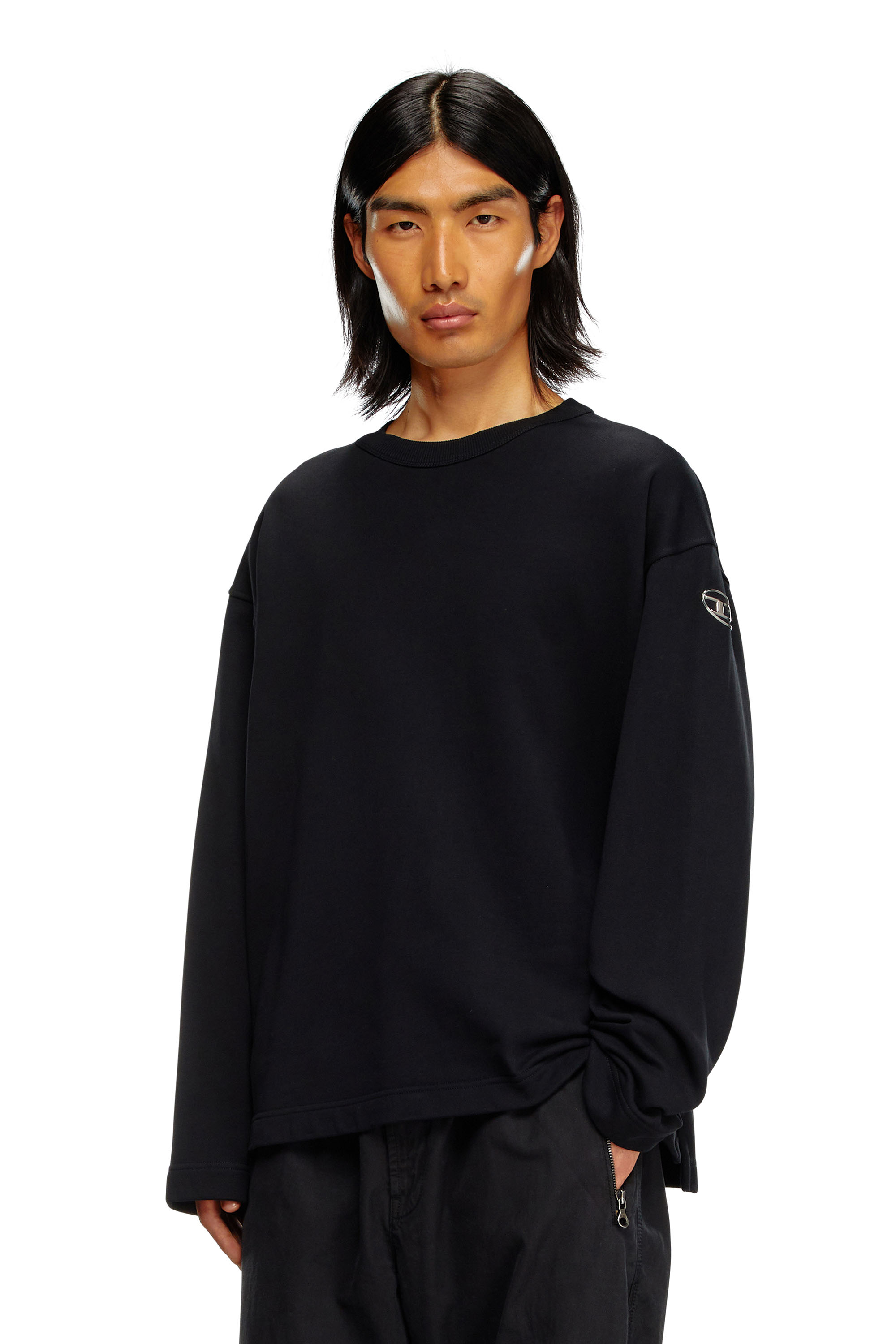 Diesel - S-MACSIS-OD, Man Oversized sweatshirt with metallic logo in Black - Image 1