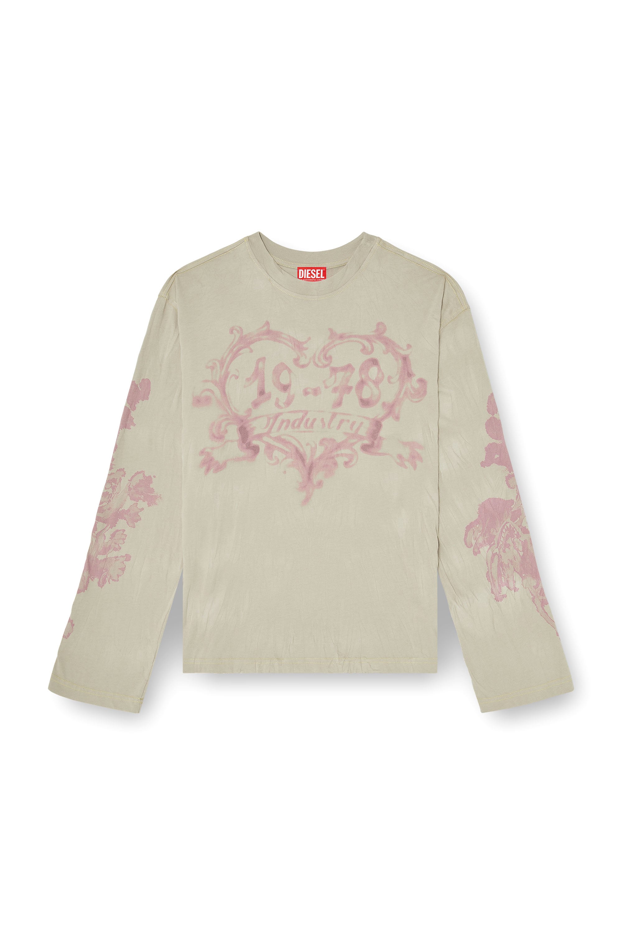 Diesel - T-HILARY-LS-AA1, Woman's Cotton long-sleeve T-shirt with graphic print in Pink/Beige - 2