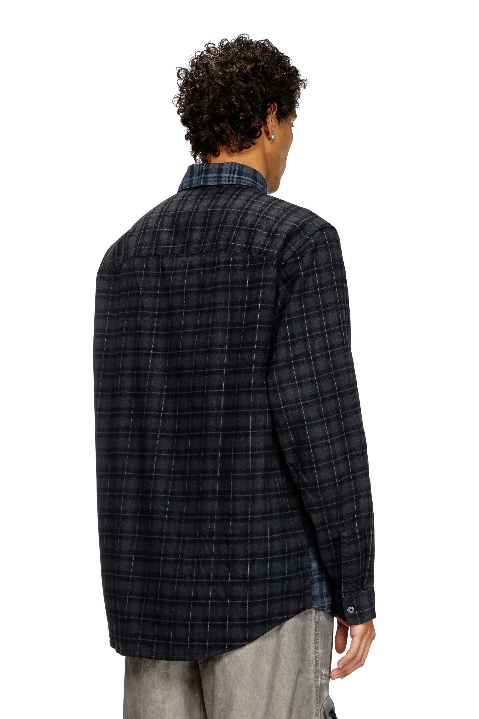 Diesel - S-SIMPLY-CHECK, Man's Spliced check flannel shirt in Black/Blue - 3