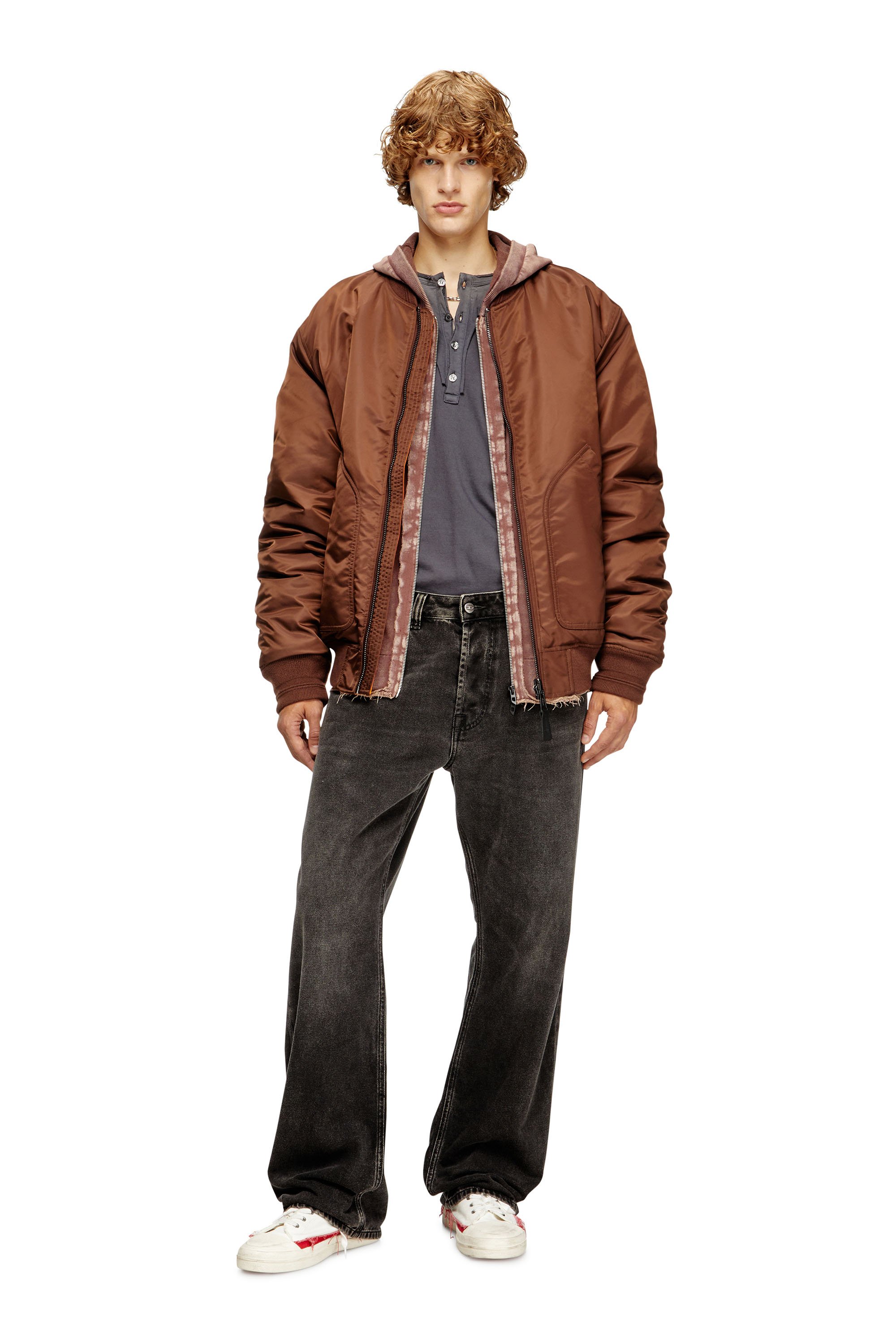 Diesel - J-HELD, Man's Bomber in padded nylon with Oval D in Brown - 2