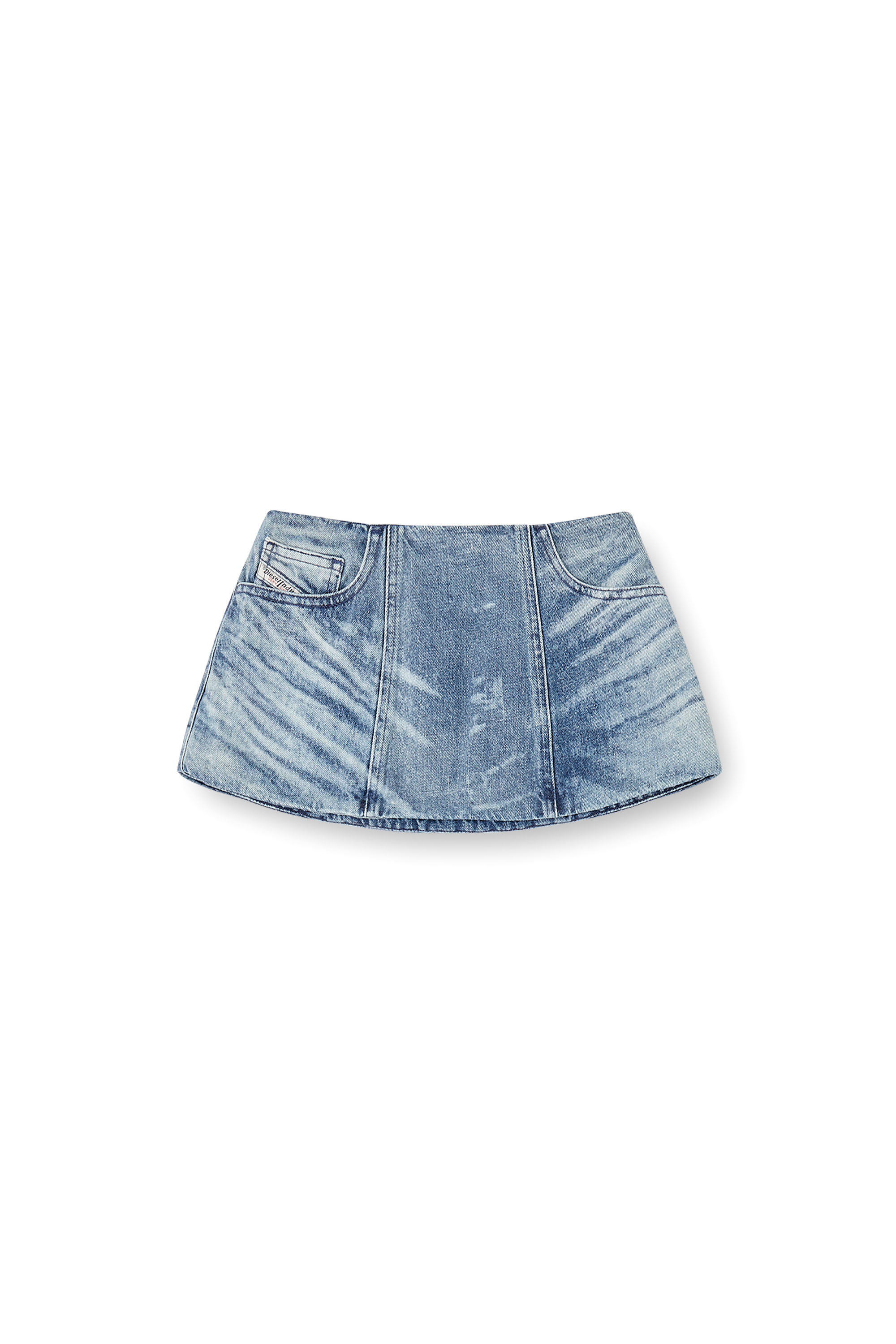 Diesel - DE-NORA-FSH, Woman's Belt skirt in lasered cotton-hemp denim in Medium blue - 2