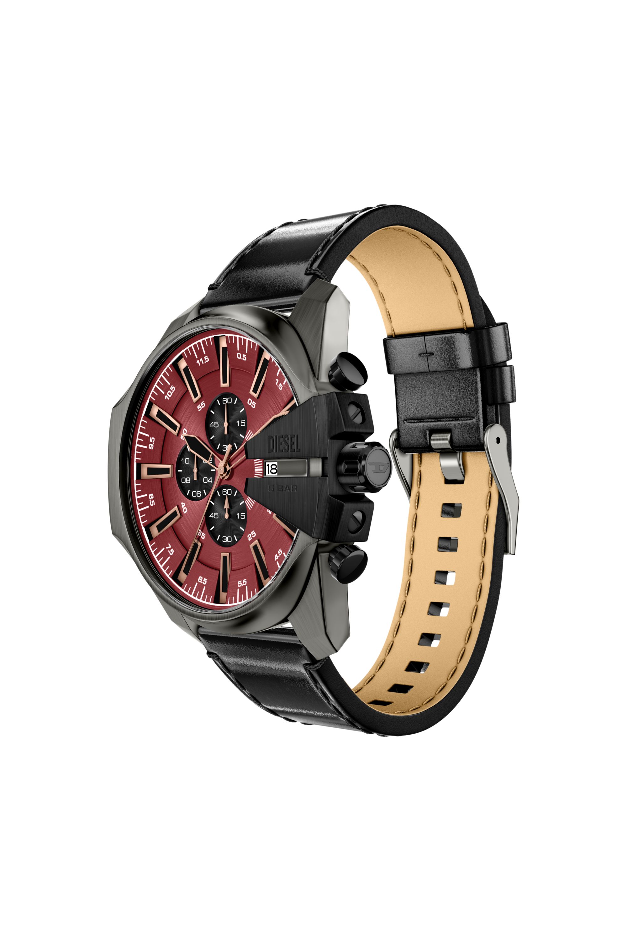 Diesel - DZ4714 WATCH, Man's Mega Chief Slim black leather watch in Black - 5